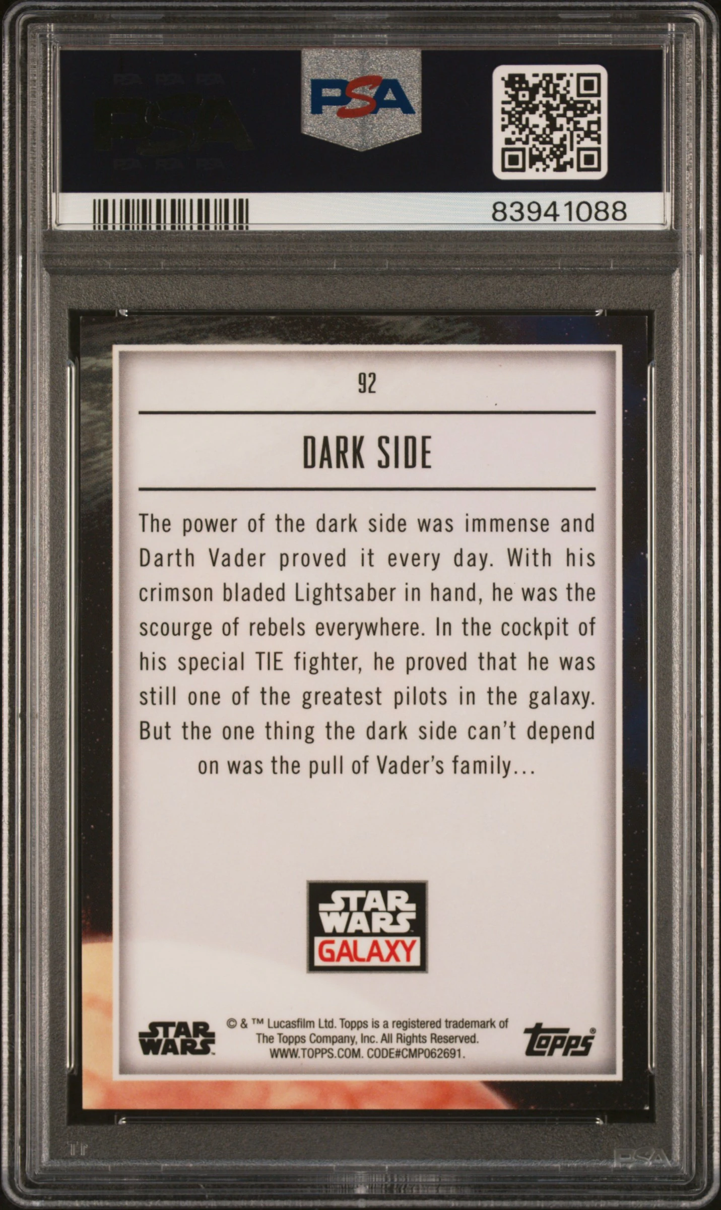 Dark Side #92 - 2023 Topps Star Wars Galaxy - Prism - 26/75 - PSA