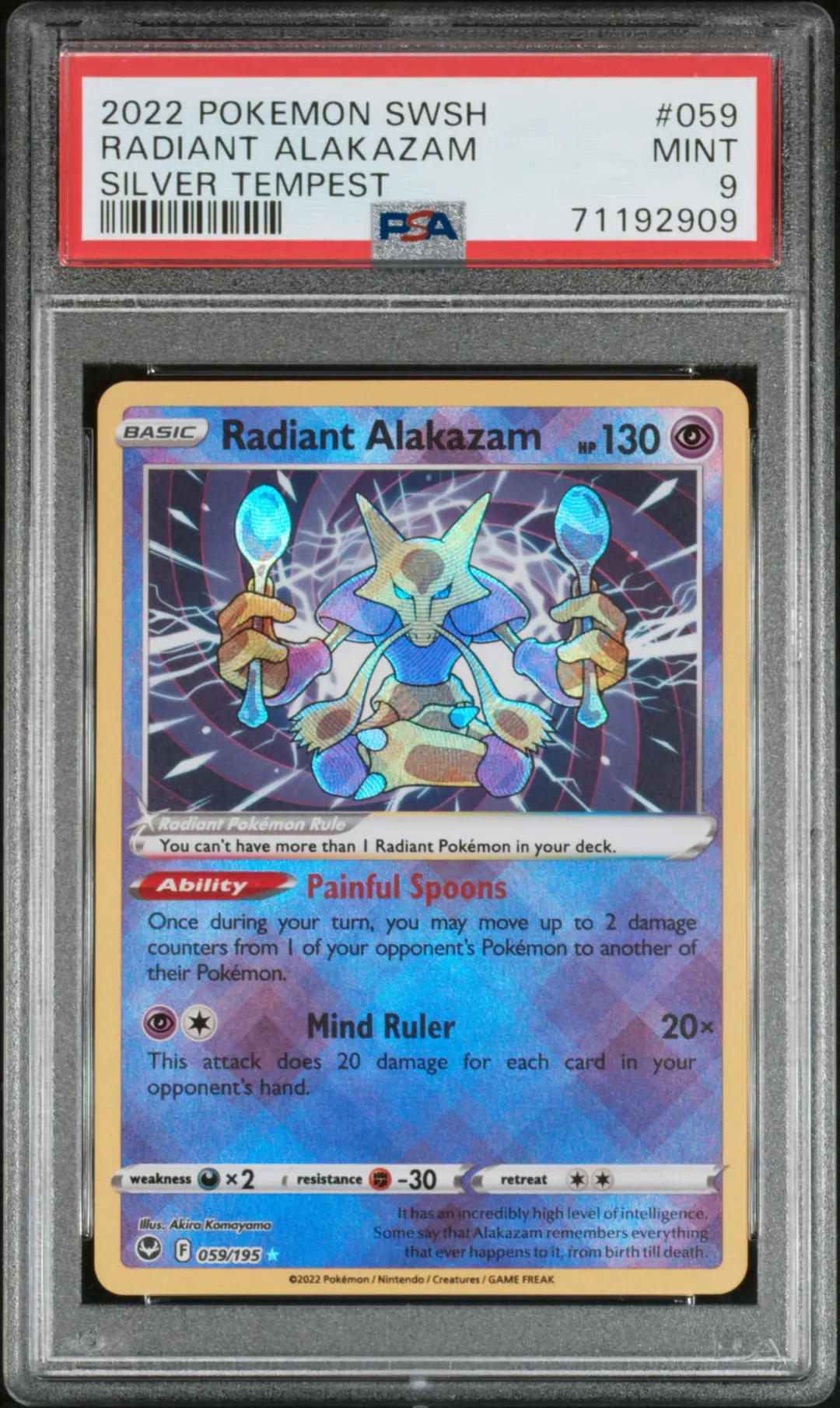 Radiant Alakazam #059 -Silver Tempest - PSA 9