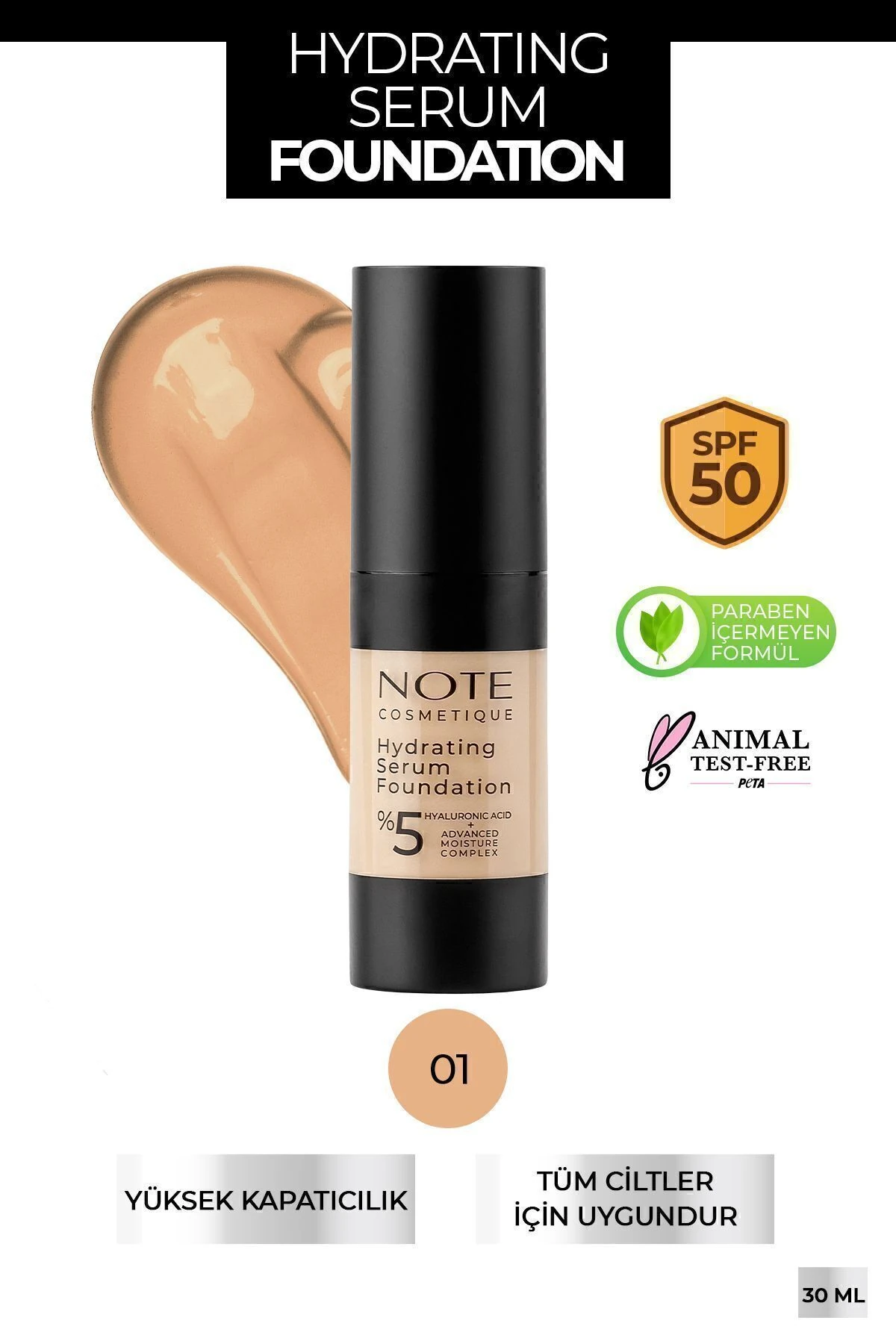 Hydrating Serum Spf 50 Nemlendirici Etkili Hyaluronik Asitli Serum Fondöten - 01