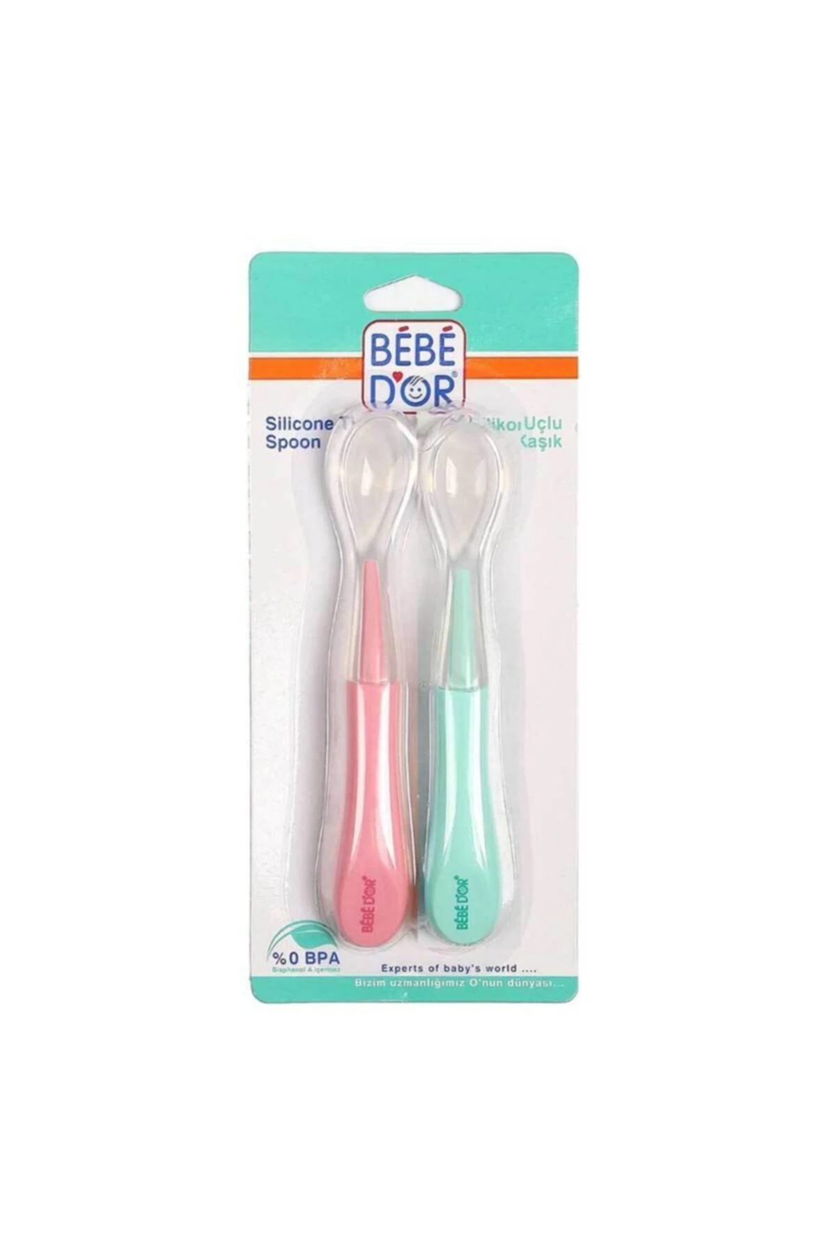 8554 2'Li Silikon Uçlu Kaşık - Pembe+Yeşil