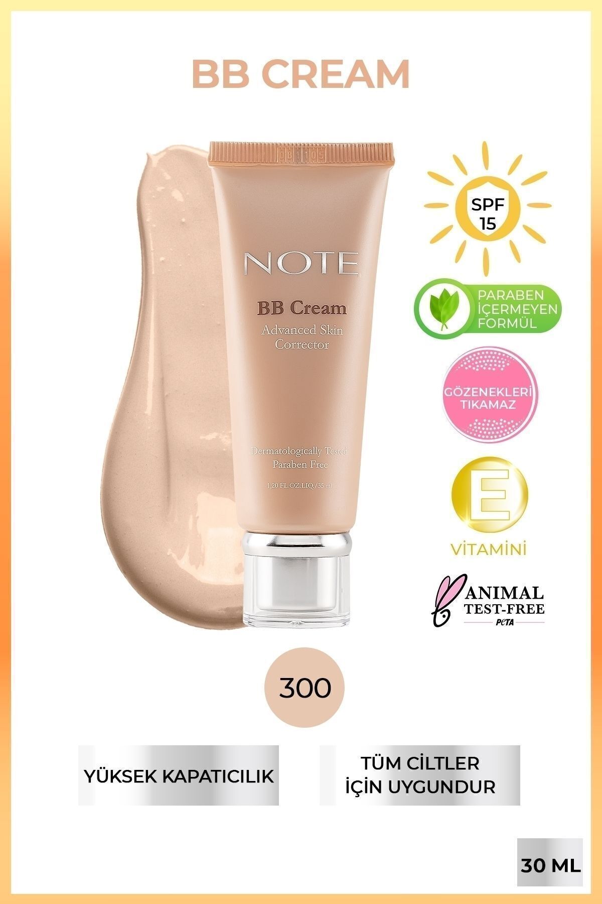 Bb Cream Spf 15 Nemlendirici Etkili Yoğun Kapatıcı Bb Krem - 300 Light Beige