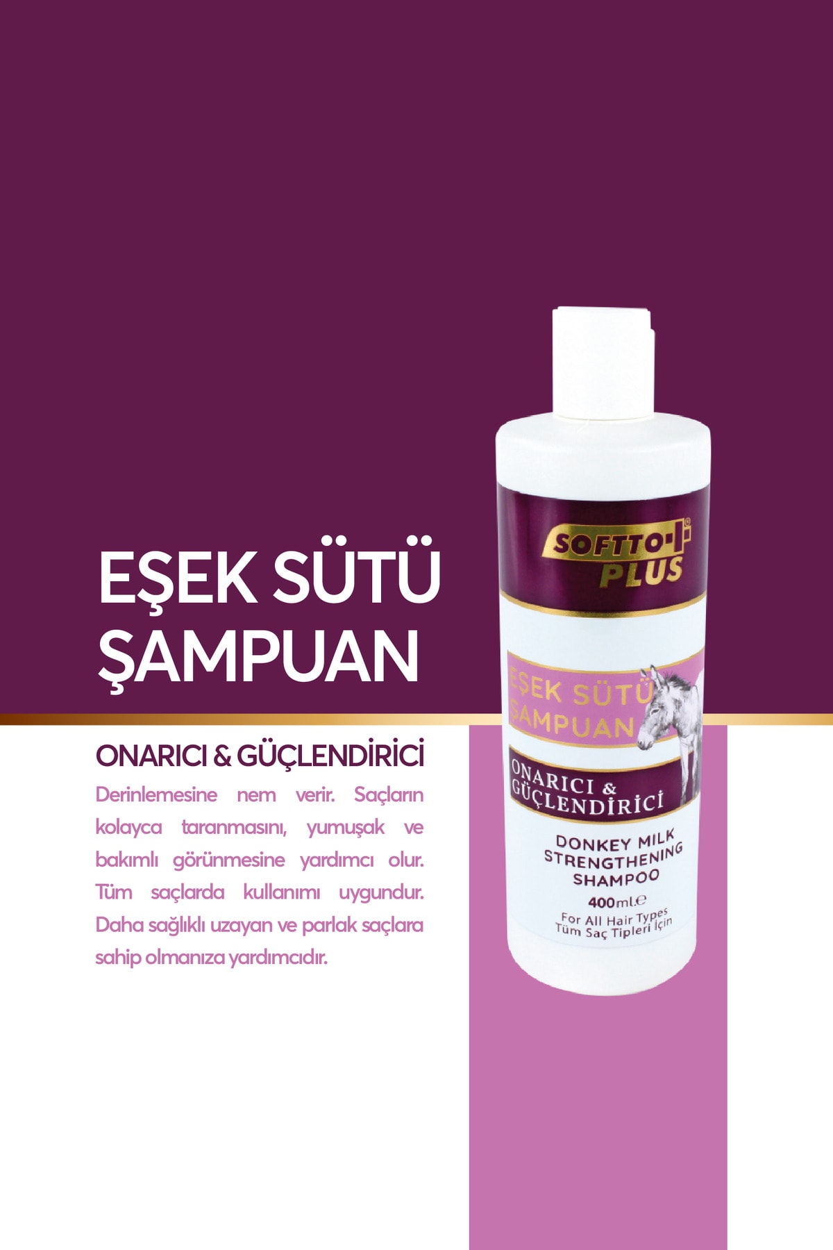 Saçlara Parlaklık Veren Tarama Kolaylığı Sağlayan Onarıcı Güçlendirici Eşek Sütü Şampuanı Eleg.3343