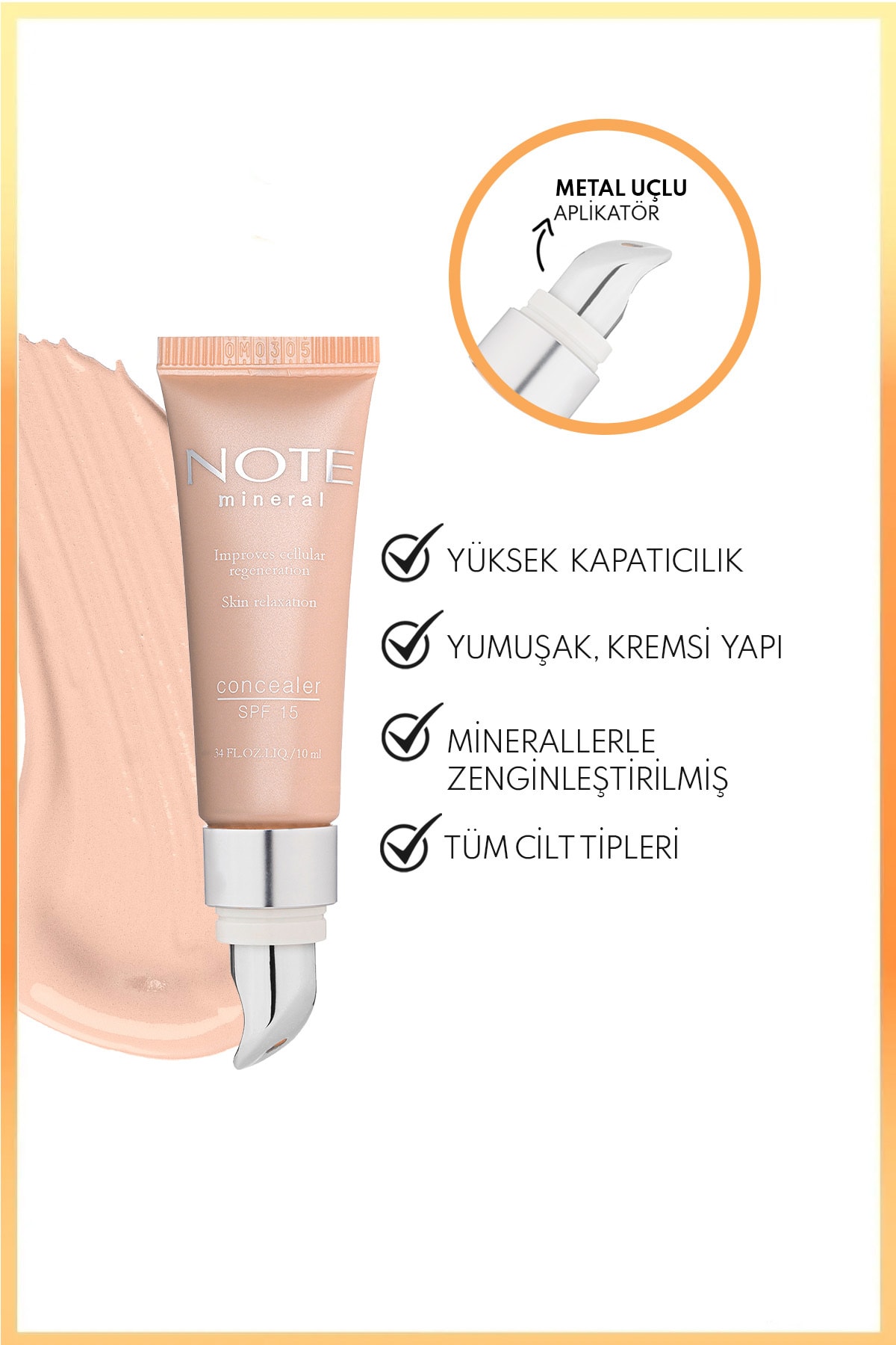 Mineral Concealer Spf 15 Yoğun Kapatıcı Metal Başlıklı Göz Altı Kapatıcısı - 201 Açık
