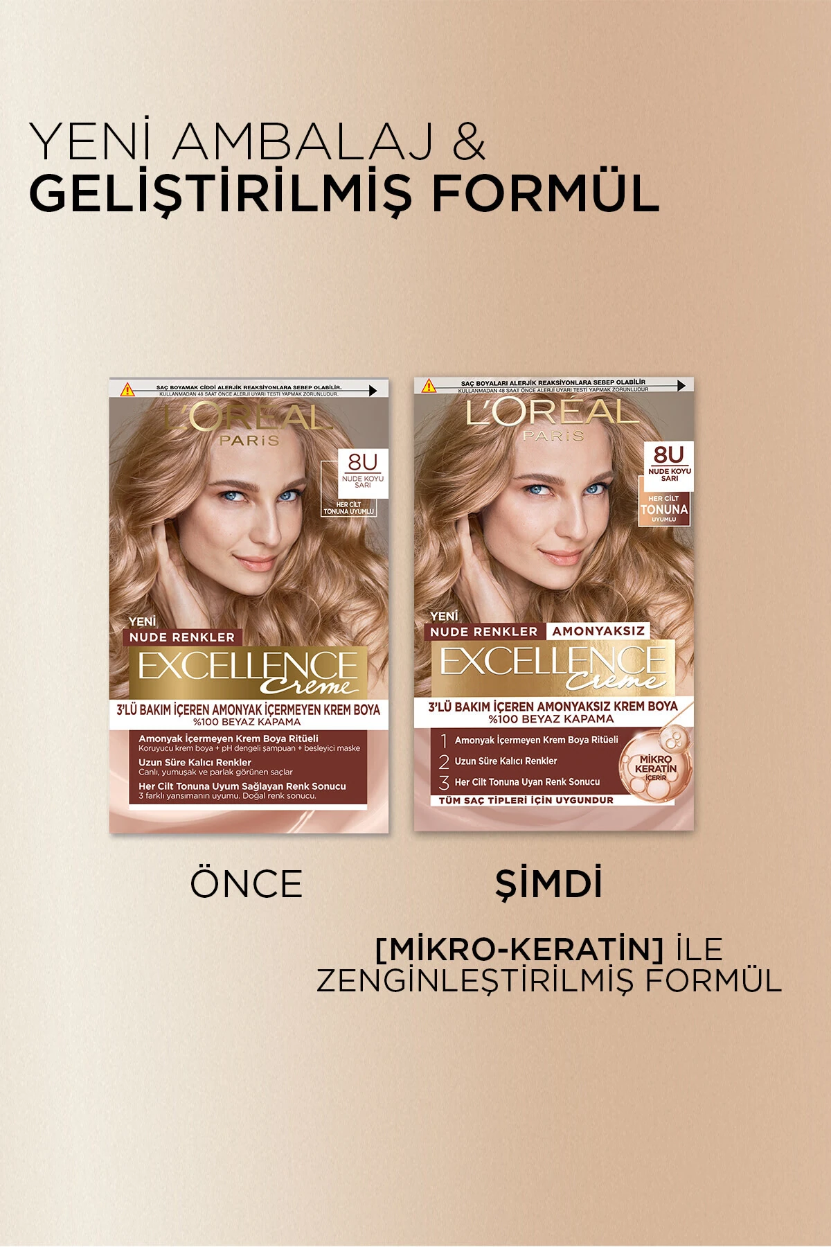 Excellence Creme Nude Renkler Saç Boyası – 8U Nude Koyu Sarı