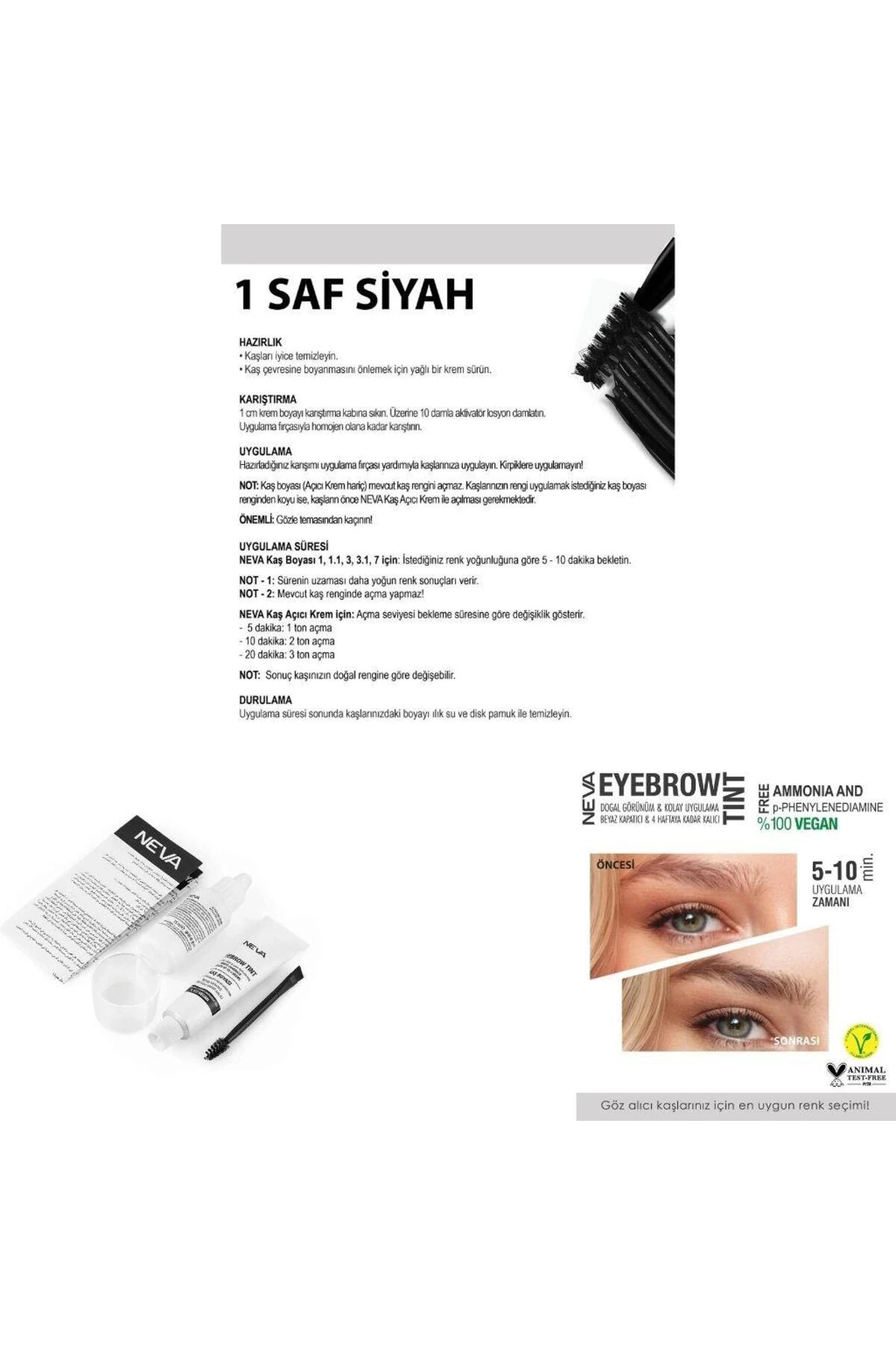 Eyebrow Tint Vegan Kaş Boyası Seti 1 Saf Siyah