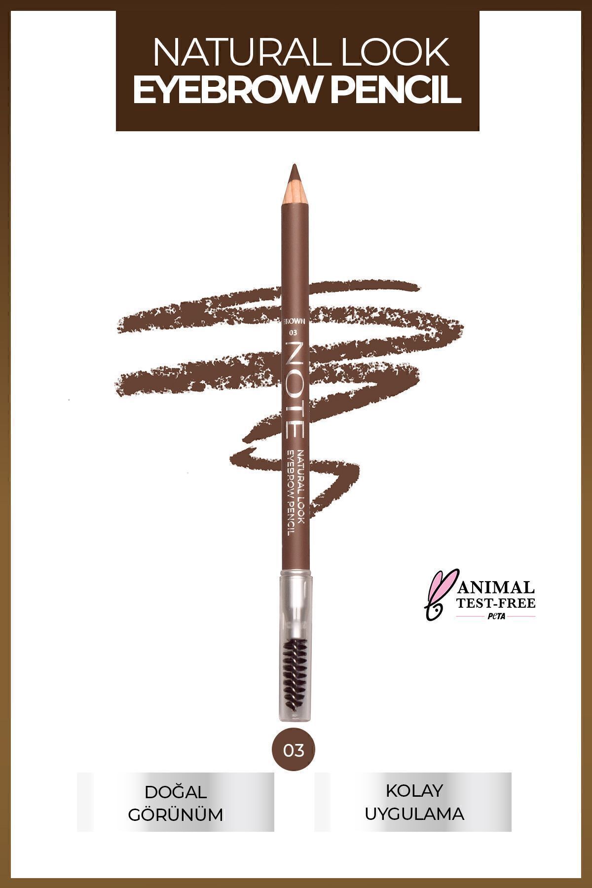 Natural Eyebrow Pencil Waterproof Çift Taraflı Suya Dayanıklı Kaş Kalemi 03 Brown - Kahve