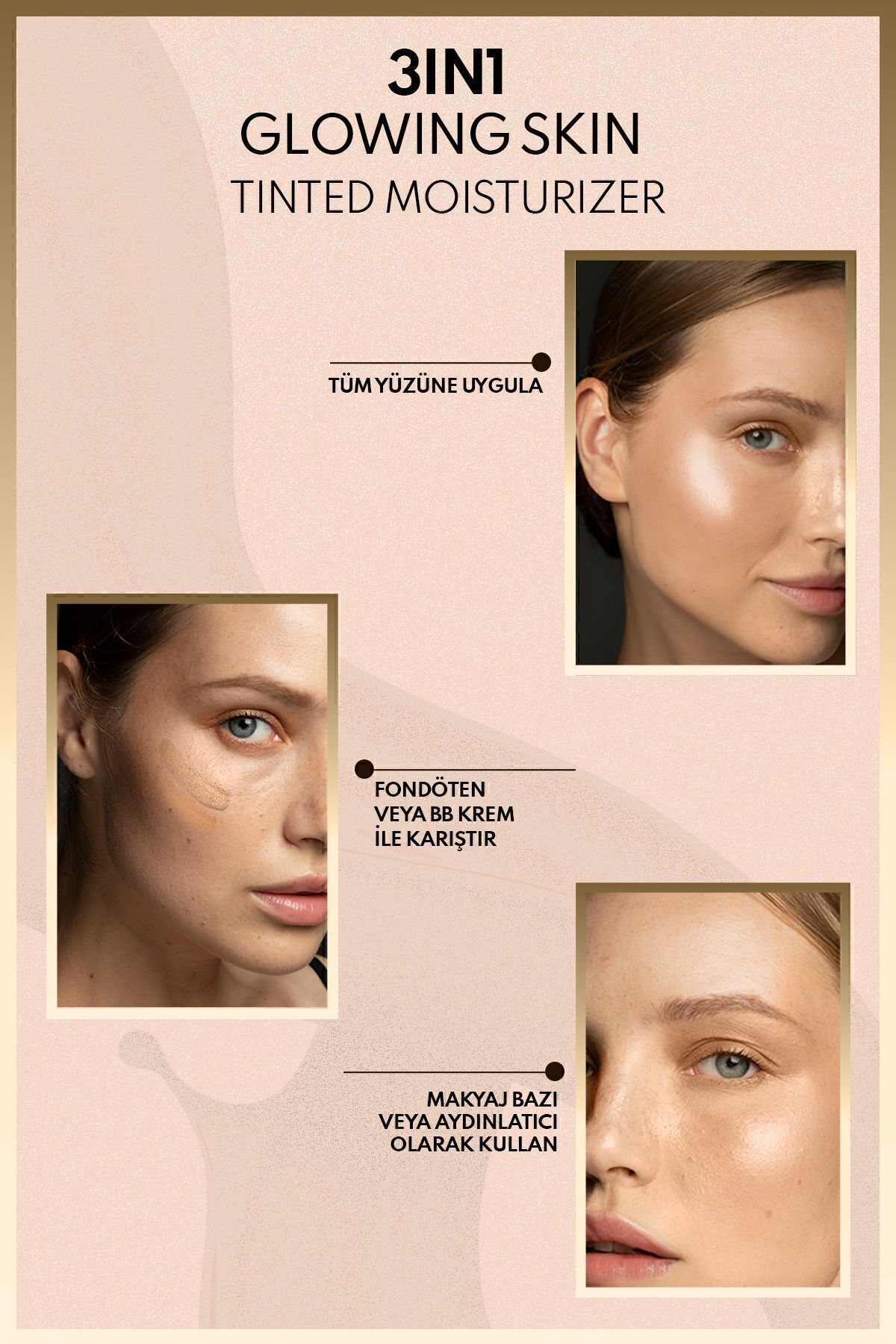 3 İn 1 Glowing Skin Tinted Moisturizer Spf 50 Işıltılı Aydınlatıcı Krem