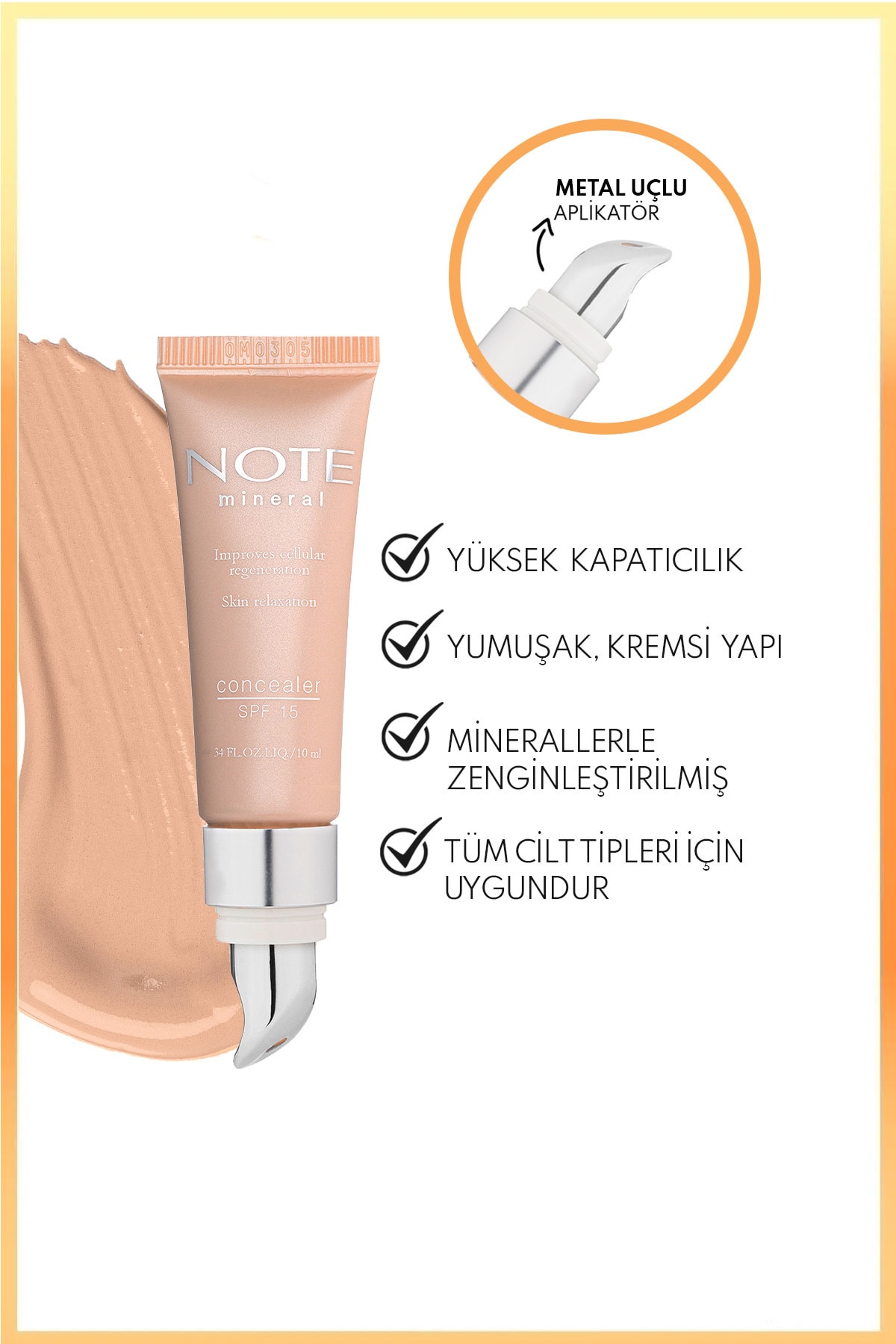 Mineral Concealer Spf 15 Yoğun Kapatıcı Metal Başlıklı Göz Altı Kapatıcısı - 203 Orta Koyu
