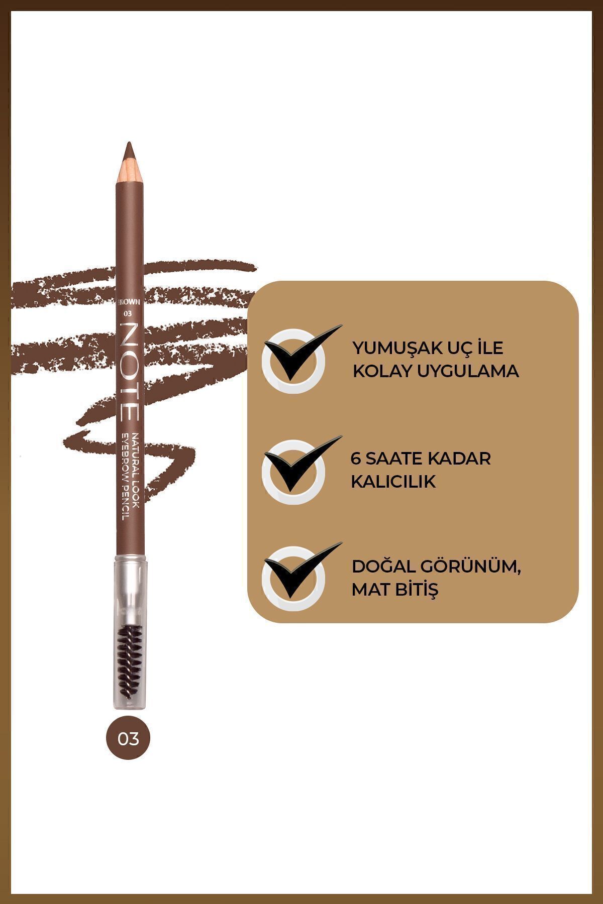 Natural Eyebrow Pencil Waterproof Çift Taraflı Suya Dayanıklı Kaş Kalemi 03 Brown - Kahve