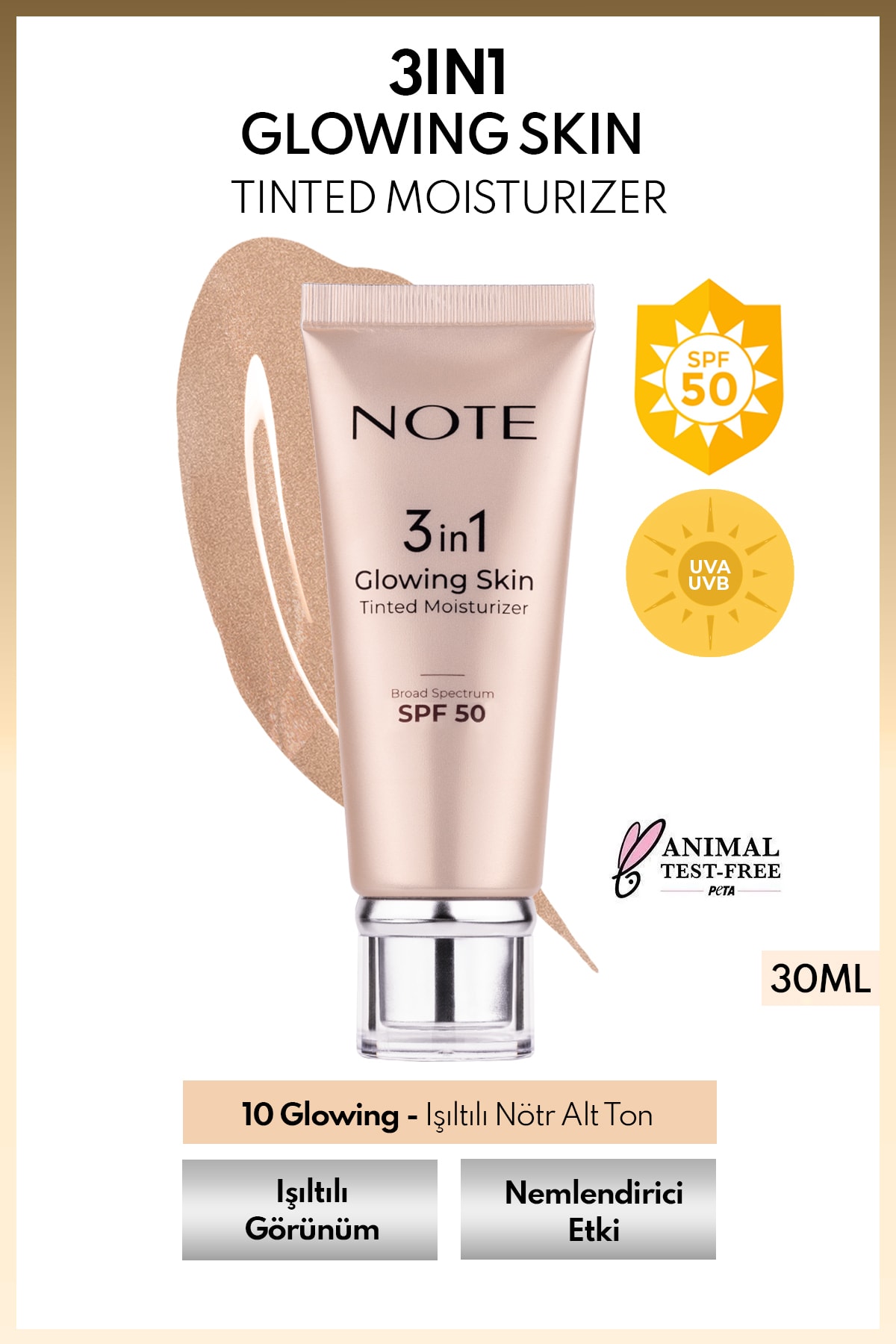 3 İn 1 Glowing Skin Tinted Moisturizer Spf 50 Işıltılı Aydınlatıcı Krem