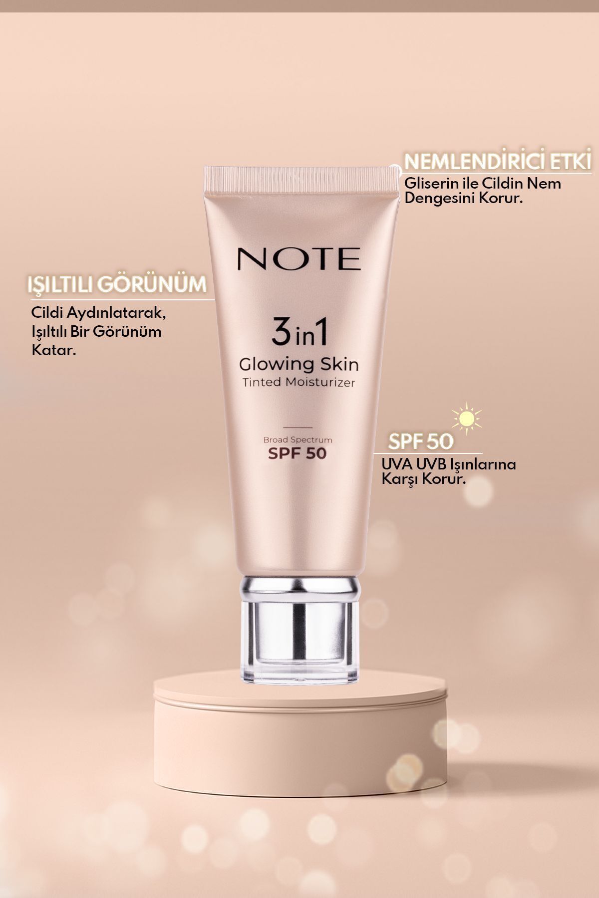3 İn 1 Glowing Skin Tinted Moisturizer Spf 50 Işıltılı Aydınlatıcı Krem