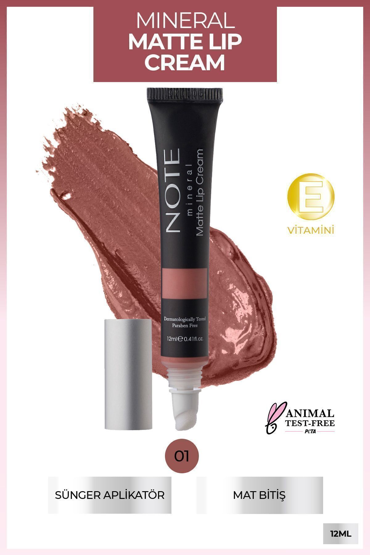 Mineral Matte Lip Cream Yarı Mat Bitişli Likit Ruj 01 Naked Kiss - Nude