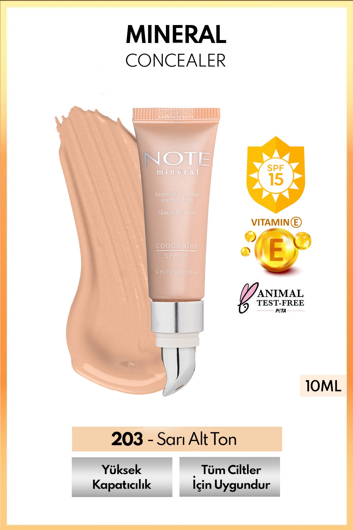 Mineral Concealer Spf 15 Yoğun Kapatıcı Metal Başlıklı Göz Altı Kapatıcısı - 203 Orta Koyu