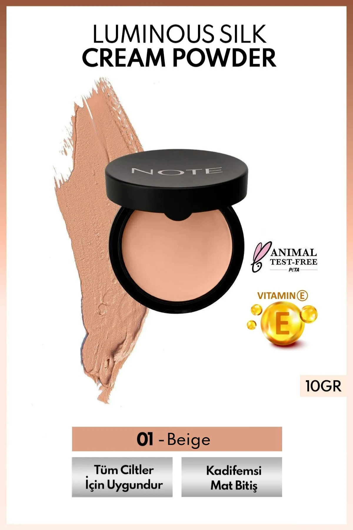 Luminous Silk Cream Powder Patakrem Mat Bitişli Pudra Fondöten - 01 Beige