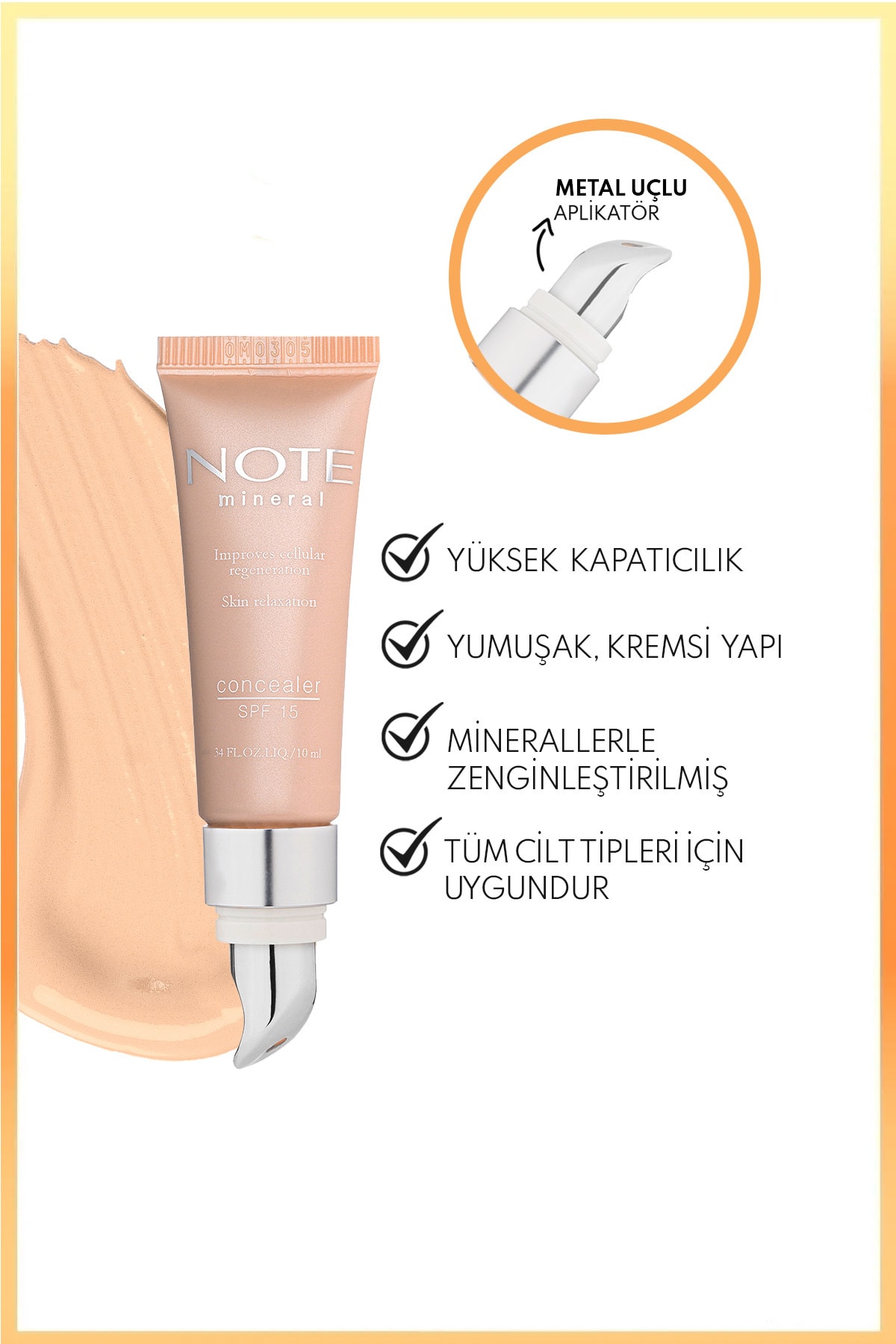 Mineral Concealer Spf 15 Yoğun Kapatıcı Metal Başlıklı Göz Altı Kapatıcısı - 202 Orta Açık