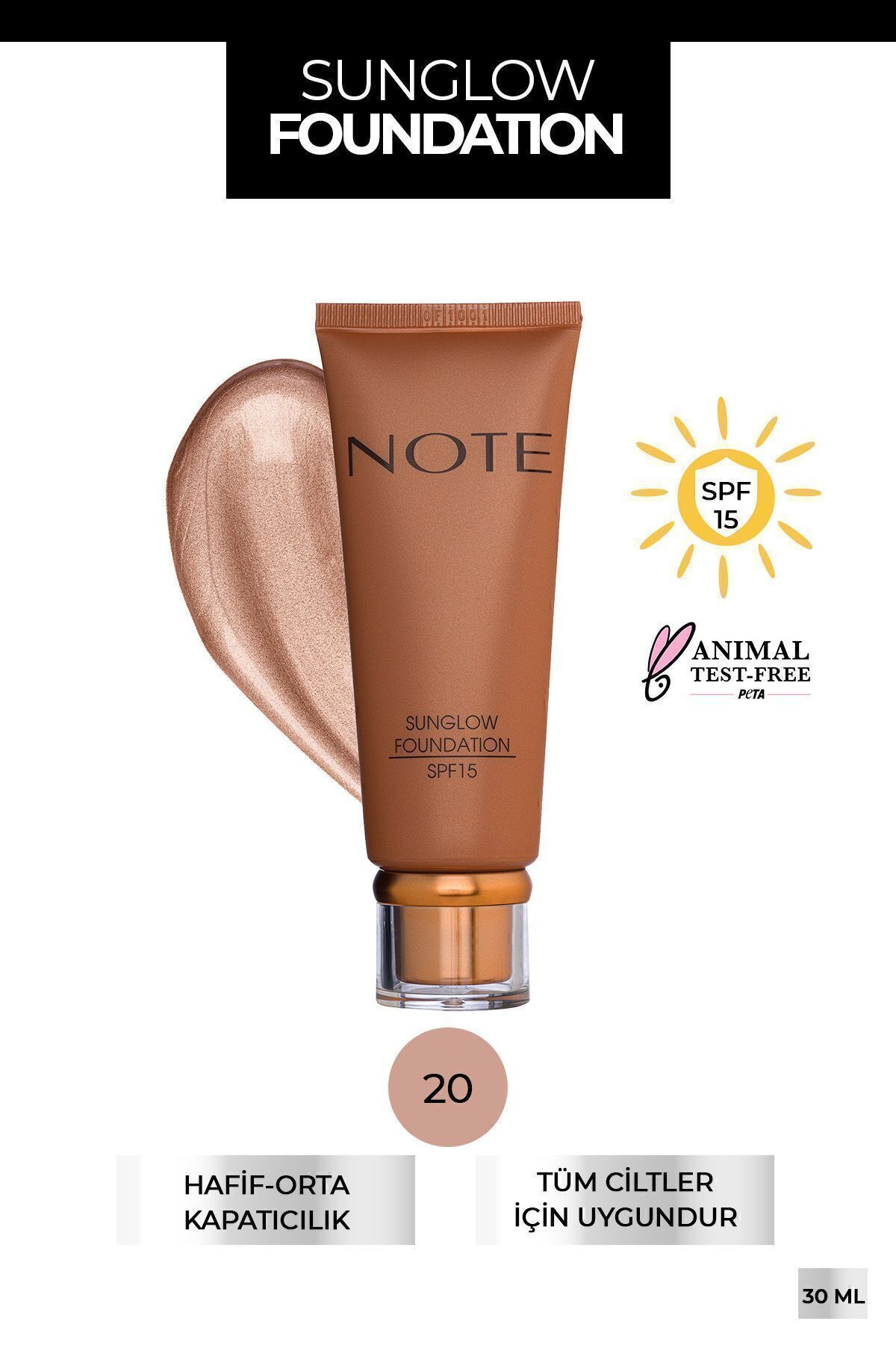 Sunglow Foundation Spf 15 Işıltılı Bronzlaştırıcı Fondöten - 20 Orta