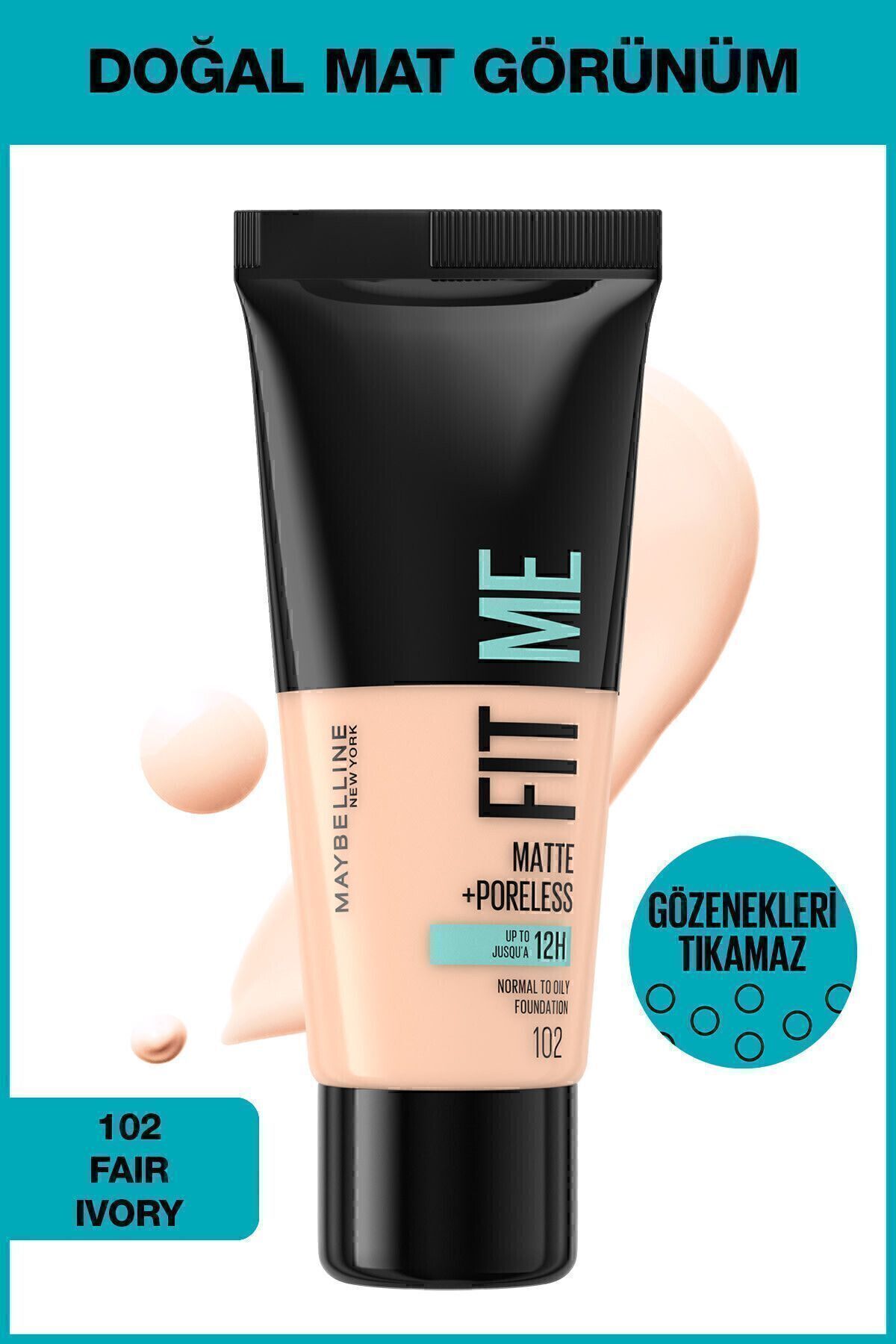Fit Me Matte+Poreless Fondöten - 102 Fair Ivory