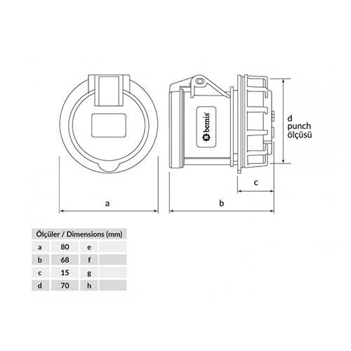 Bemis 5/32A Somunlu Priz CEE 380V IP44 BC1-3505-2440