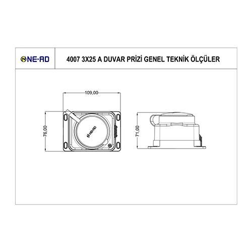 Ne-ad 3x25A Duvar Prizi Kauçuk 4007