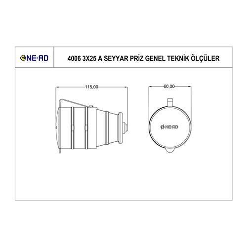 Ne-ad 3x25A Seyyar Priz Kauçuk 4006