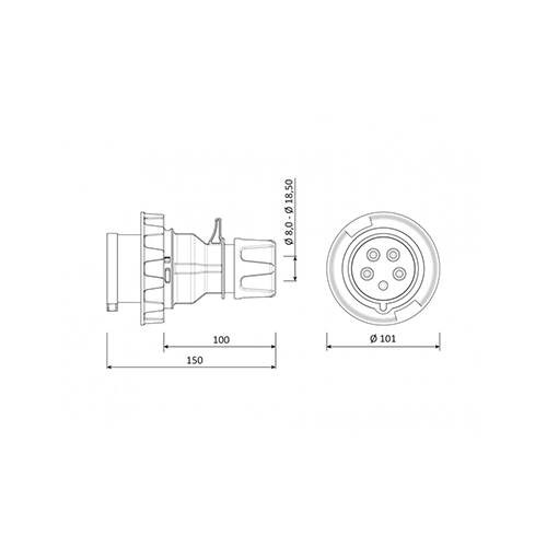 Bemis 5/32A Düz Fiş CEE 380V IP67 BC1-3505-7011