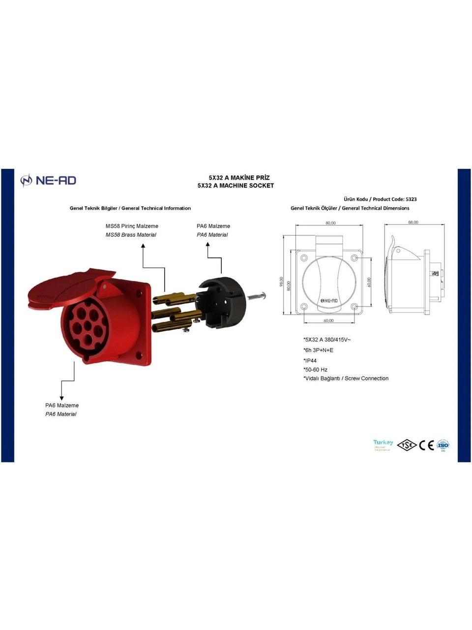 Ne-ad 5x32A Makine Prizi CEE Norm 5323