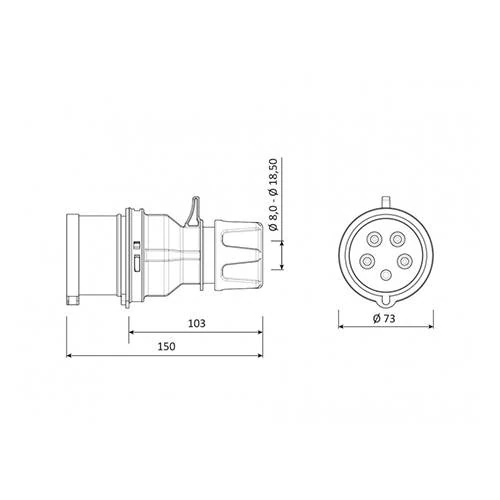 Bemis 5/32A Düz Fiş CEE 380V IP44 BC1-3505-2011
