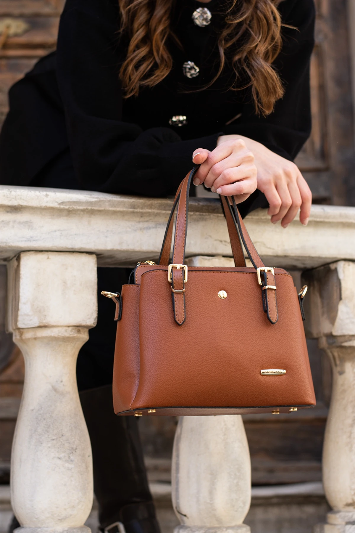 Sanmorris ~ Uzun Askılı El Çantası - Taba