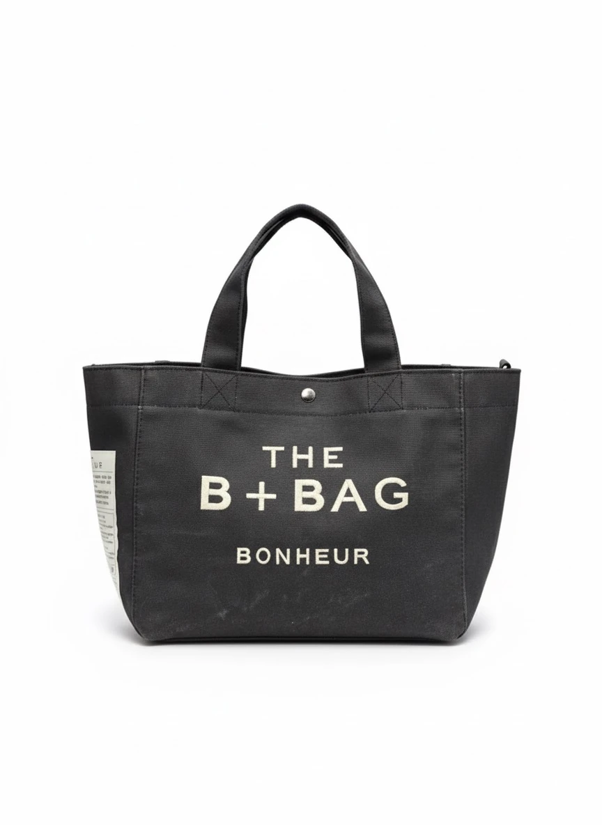 Bonheur Bag kanvas Tote çanta uzun askılı - Siyah