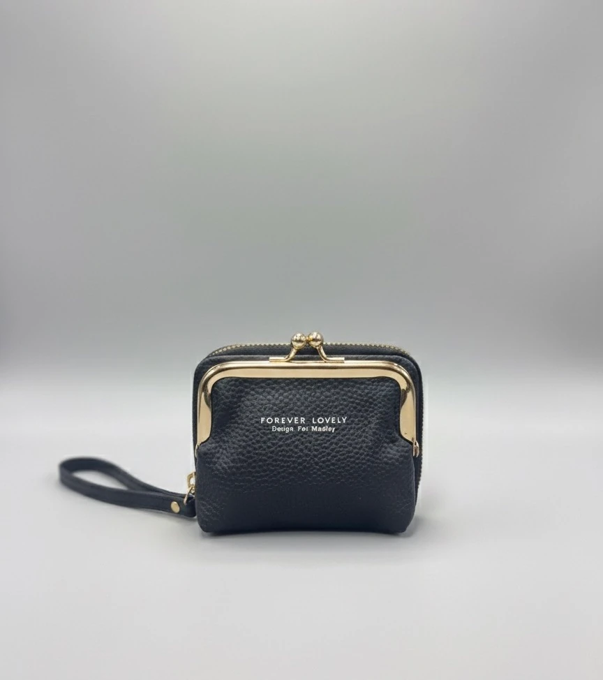 🎗️Moda~ Klipsli bozuk para gözlü çok fonksiyonlu kartlık cüzdan - Siyah