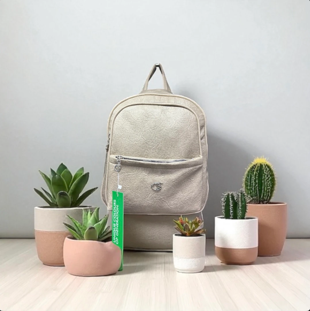 Brn Yumuşak Deri sırt çantası - Krem