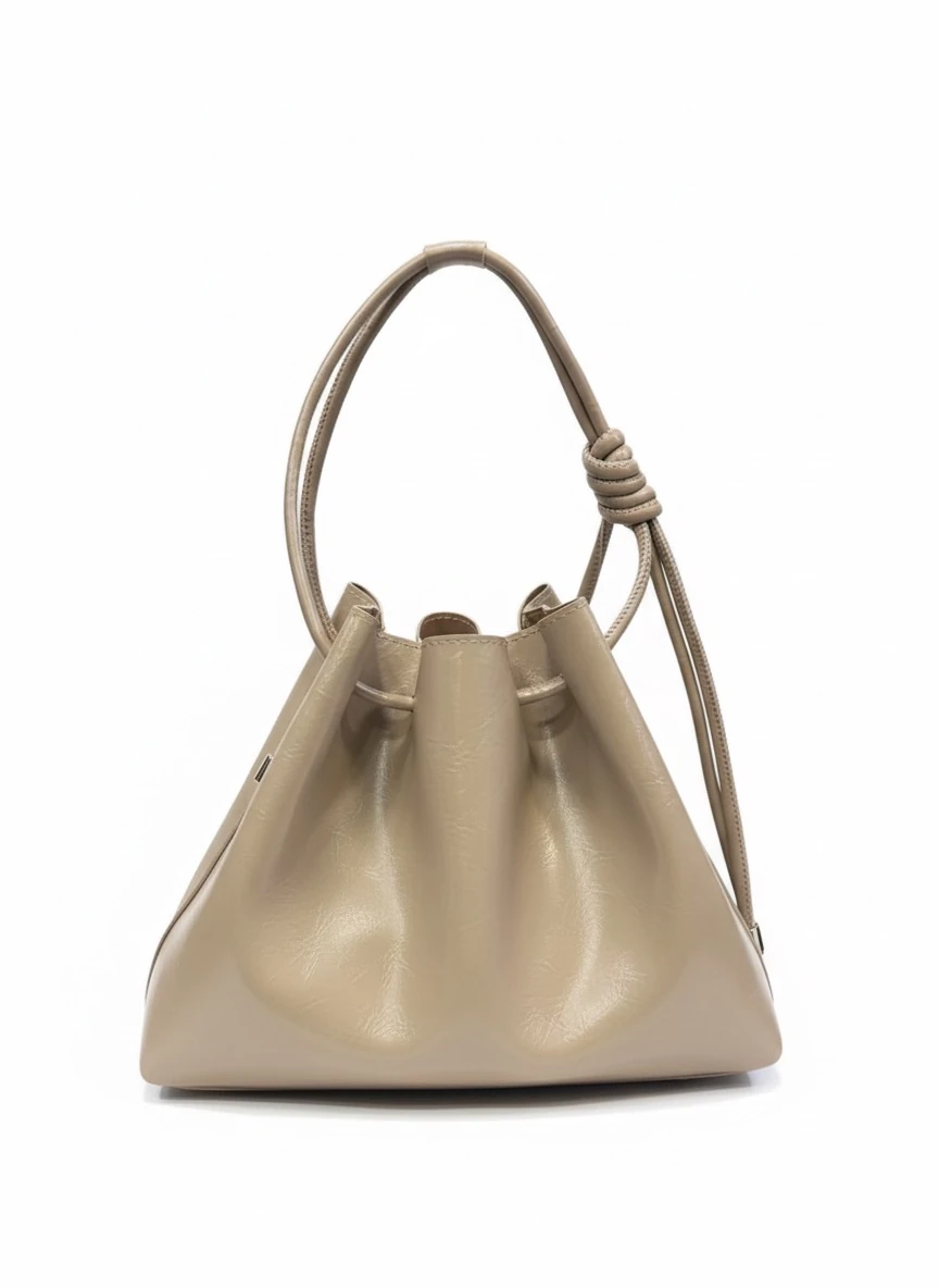 Deri ayarlanabilir uzun askılı torba çanta - Krem