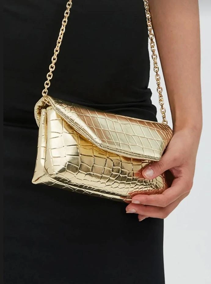 Kroko Desenli Zincir askılı - Gold
