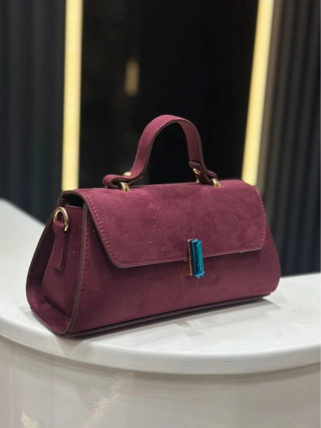 Moon Uzun askılı Süet el çantası - Bordo