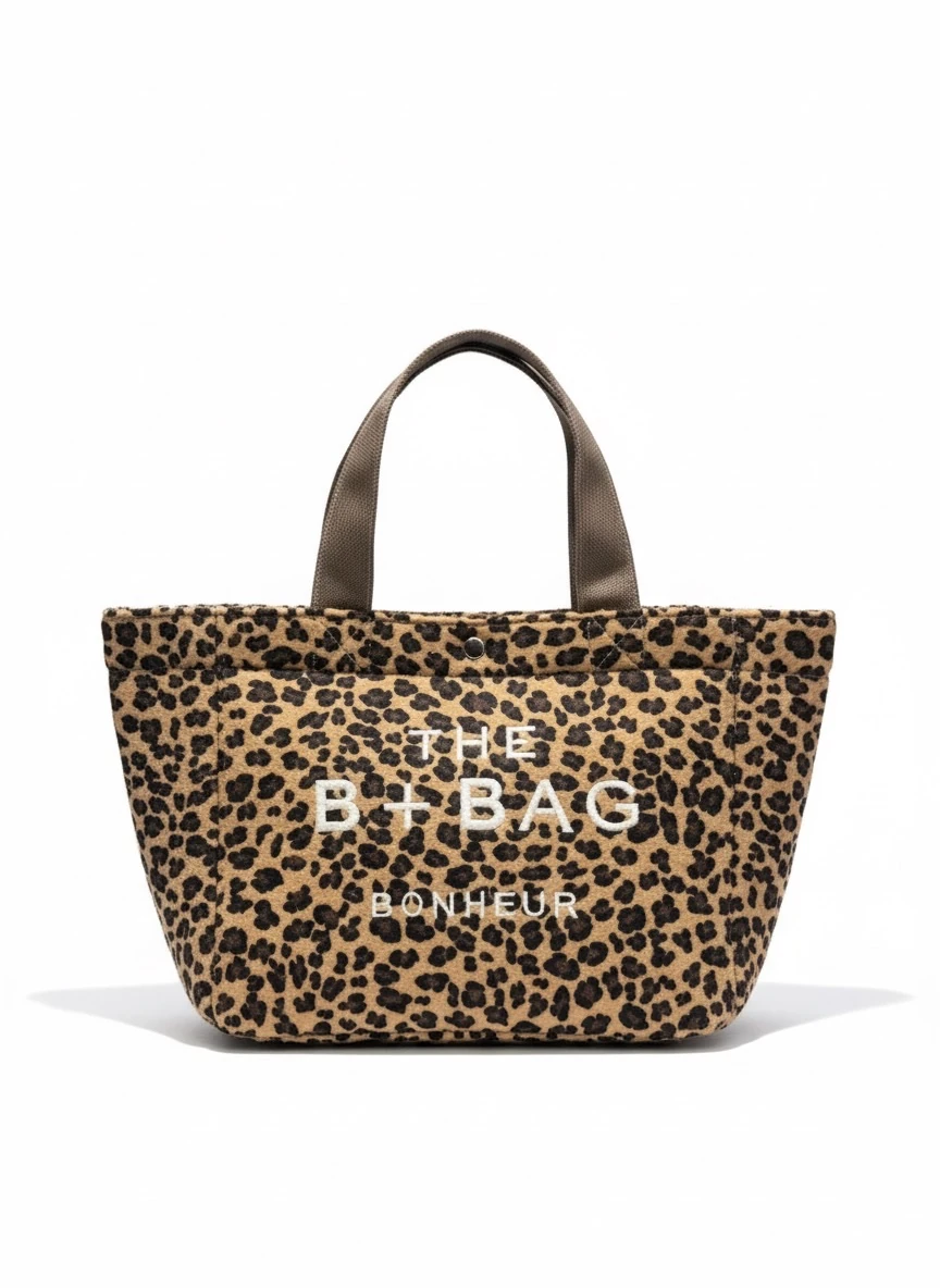 Bonheur Bag kanvas Tote çanta uzun askılı - Leopar