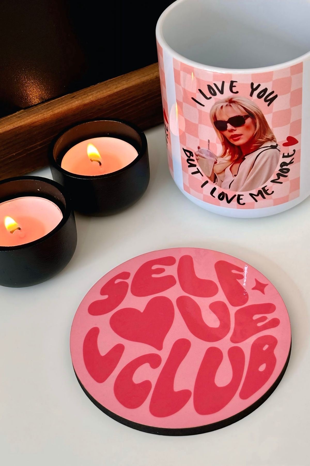 Self Love Club Pembe Bardak Altlığı