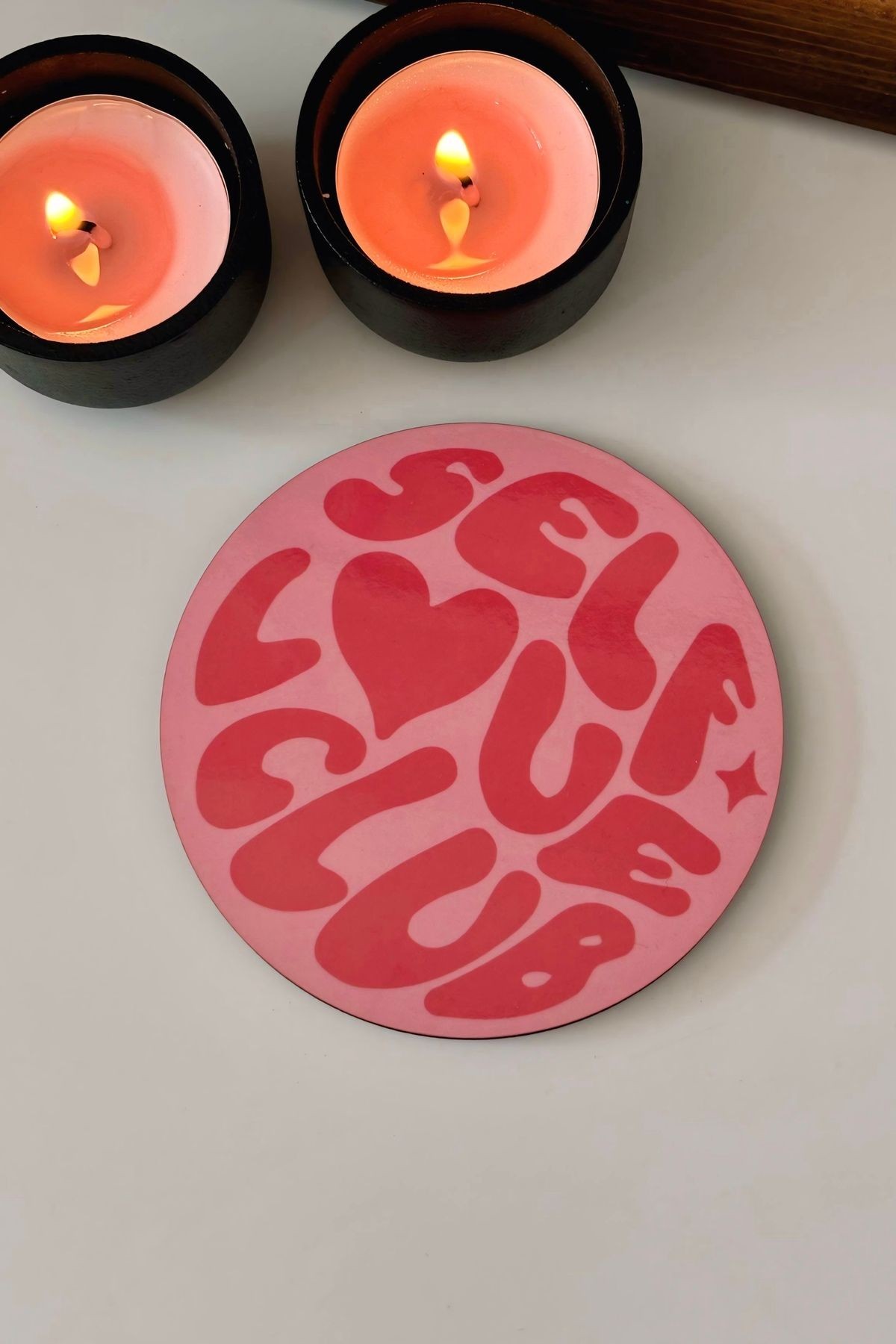 Self Love Club Pembe Bardak Altlığı