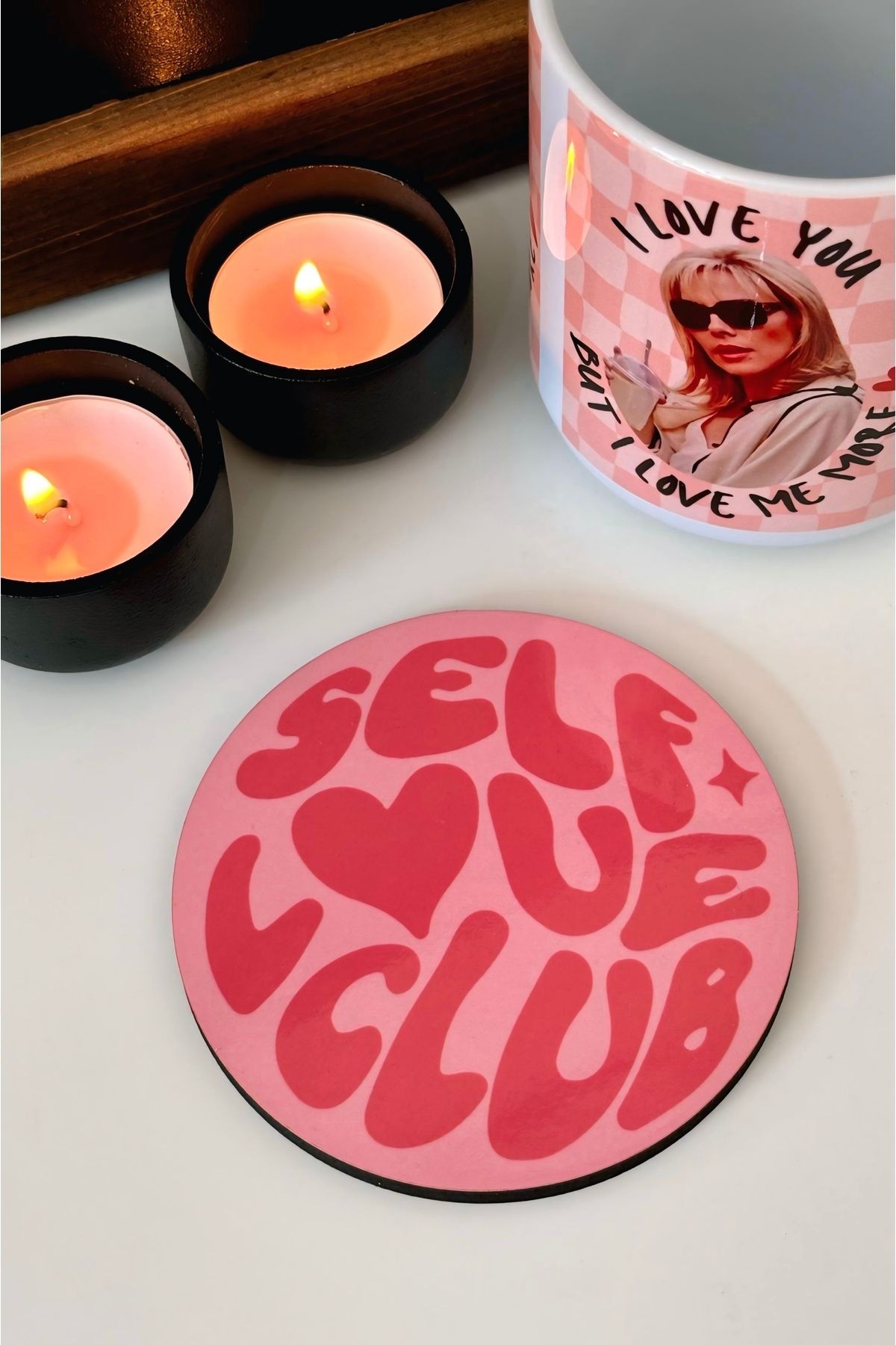 Self Love Club Pembe Bardak Altlığı