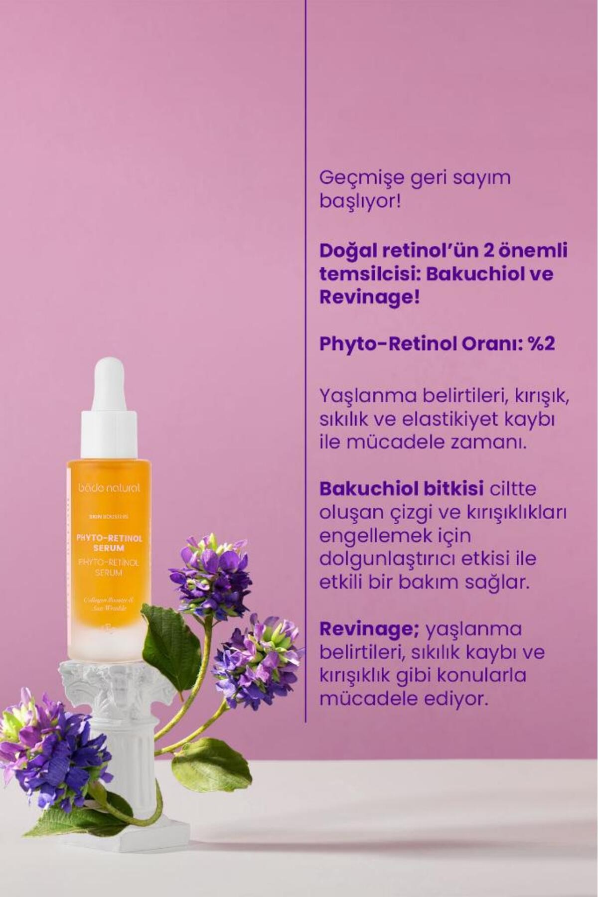 Bakuchiol Phyto Retinol Yüz Serumu Yaşlanma ve Kırışıklık Karşıtı 30 ml