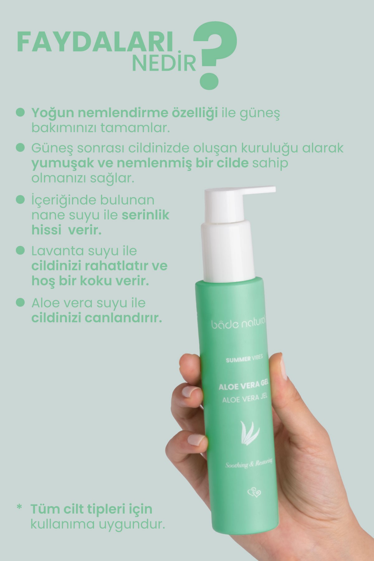 Aloe Vera Jel Güneş Sonrası Nemlendirici %100 Doğal 100 ml