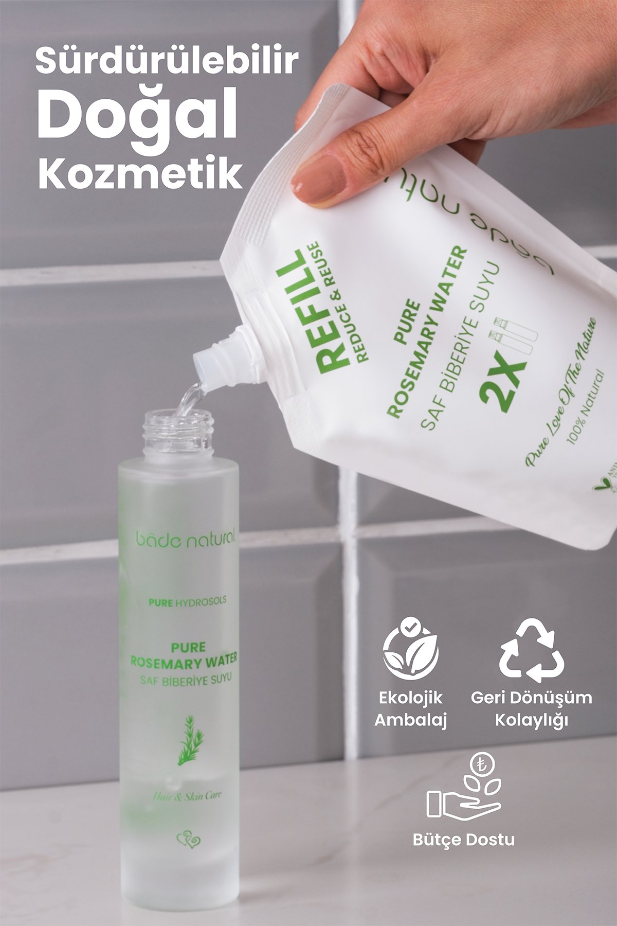 Biberiye Suyu Güçlendirici Saç Toniği Refill Paket 200 ml %100 Doğal ve Saf