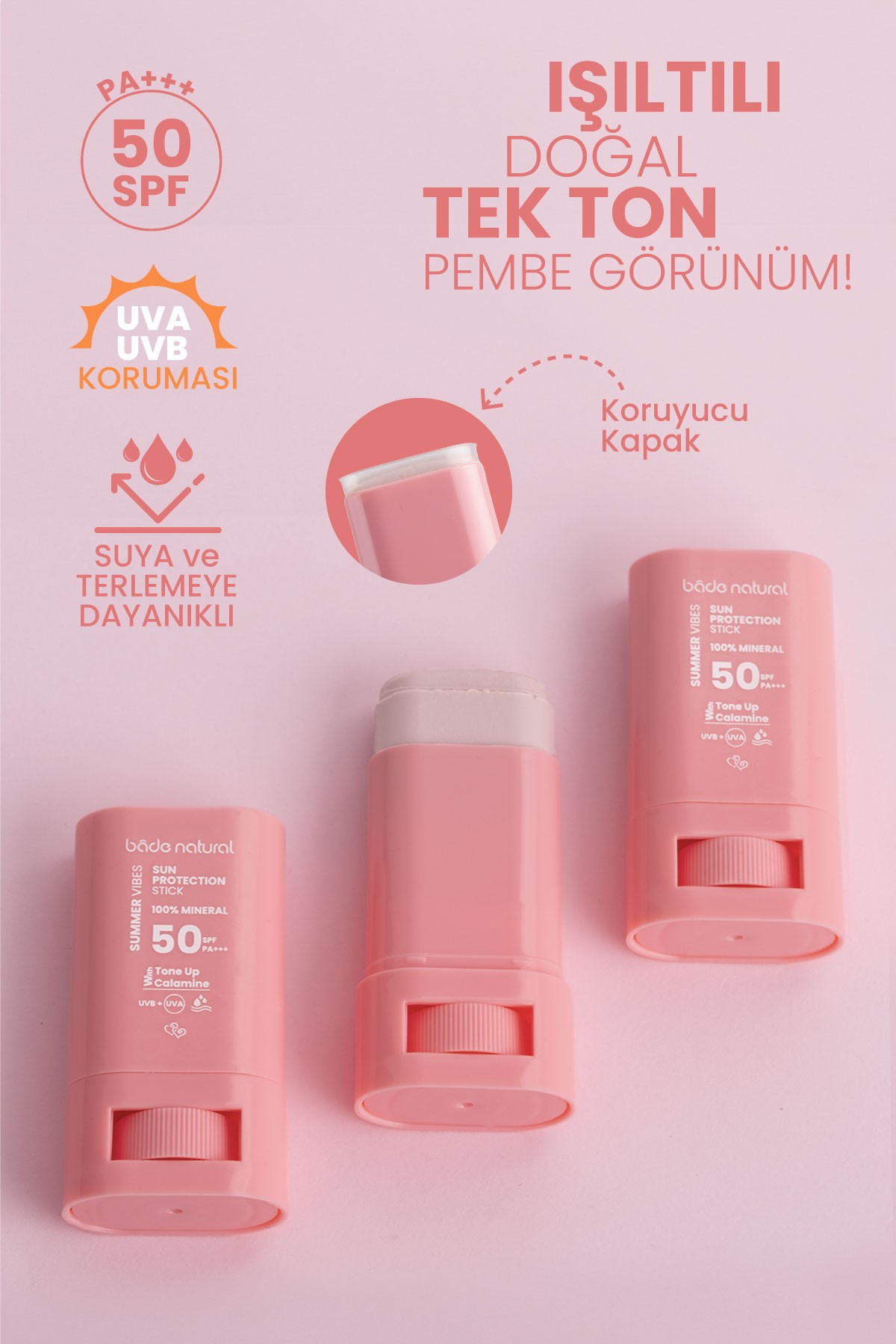 50 SPF Ton Eşitleyici ve Cilt Aydınlatıcı Pembe Yüksek Korumalı Güneş Stick 16 g