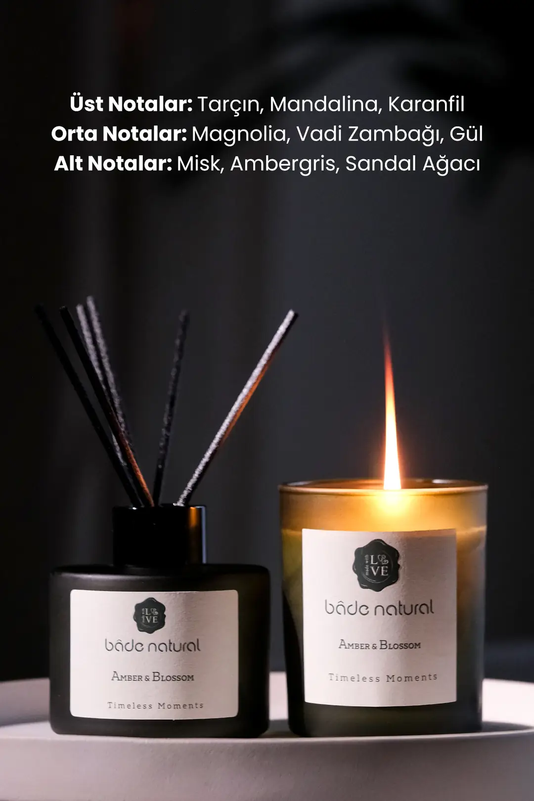 Timeless Moments Amber & Blossom Soya Mumu ve Çubuklu Oda Kokusu Seti