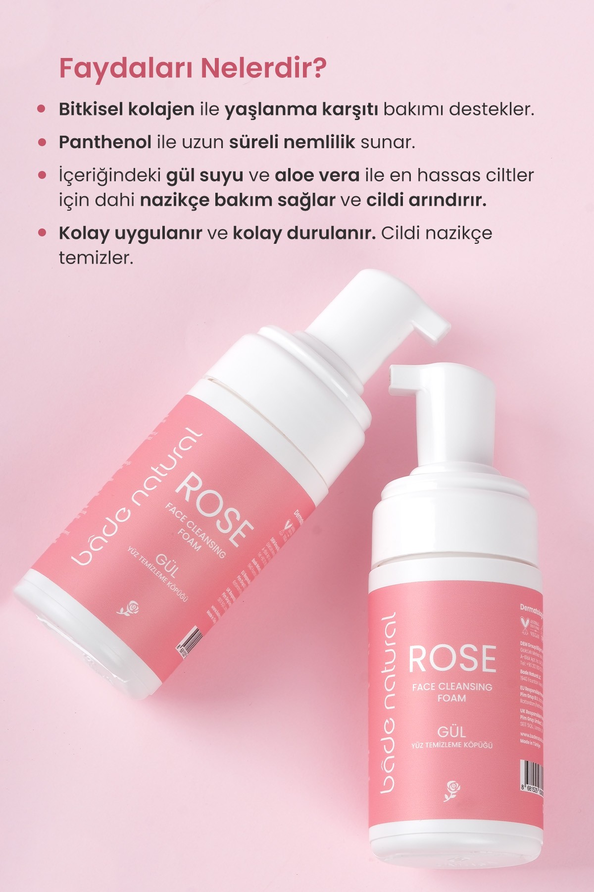 Gül Suyu Yüz Temizleme Köpüğü %100 Doğal ve Vegan 125 ml