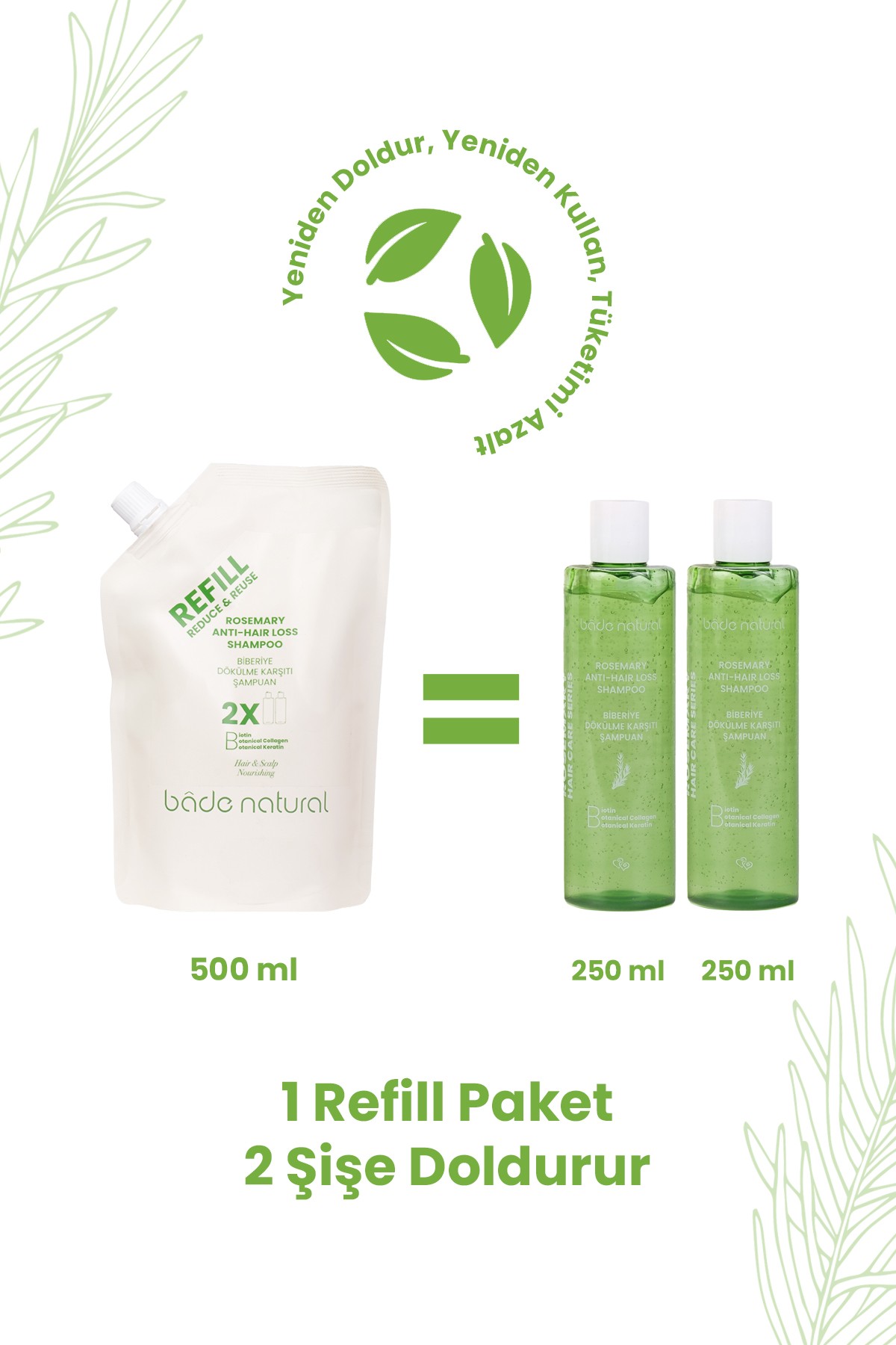 Biberiye Saç Dökülmesi Karşıtı Bakım Şampuan Refill Paket 500 ml