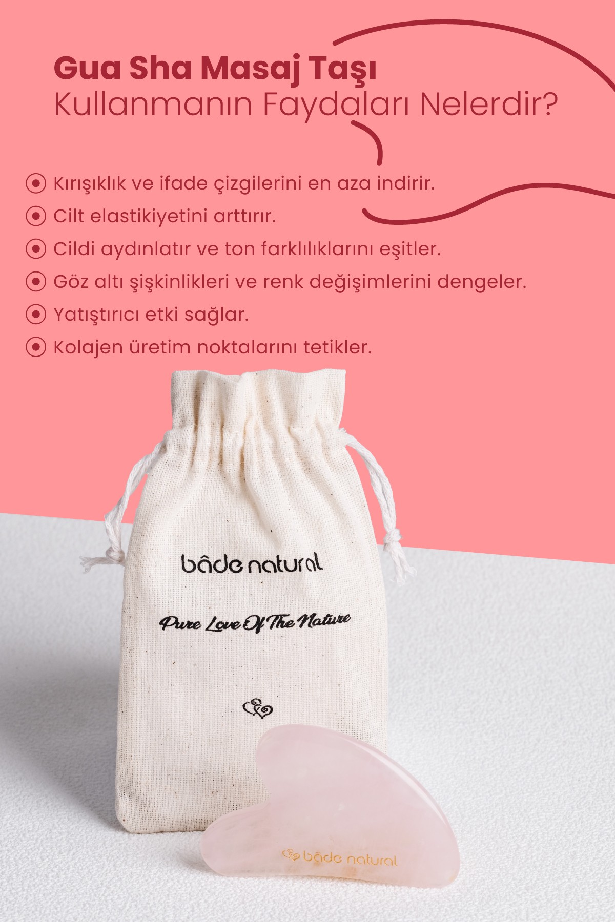 Pembe Kuvars Gua Sha %100 Doğal ve Gerçek Yüz Masaj Taşı