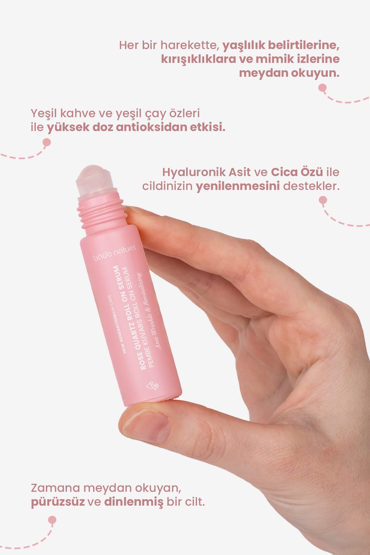 Pembe Kuvars Roll On Antioksidan Yüz Masaj Serumu 10 ml