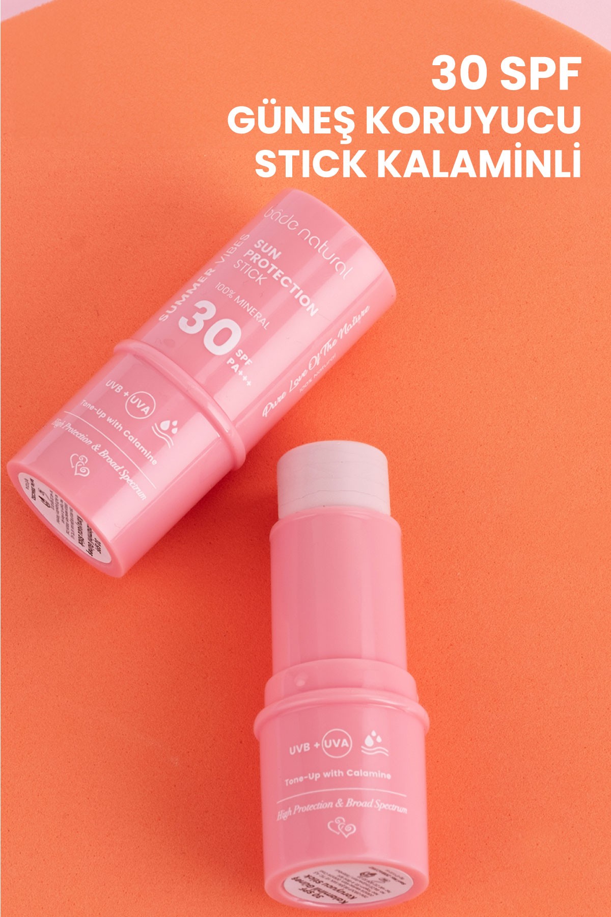 Pembe %100 Mineral Filtreli ve Doğal Güneş Koruyucu Stick 30 Spf Kalaminli