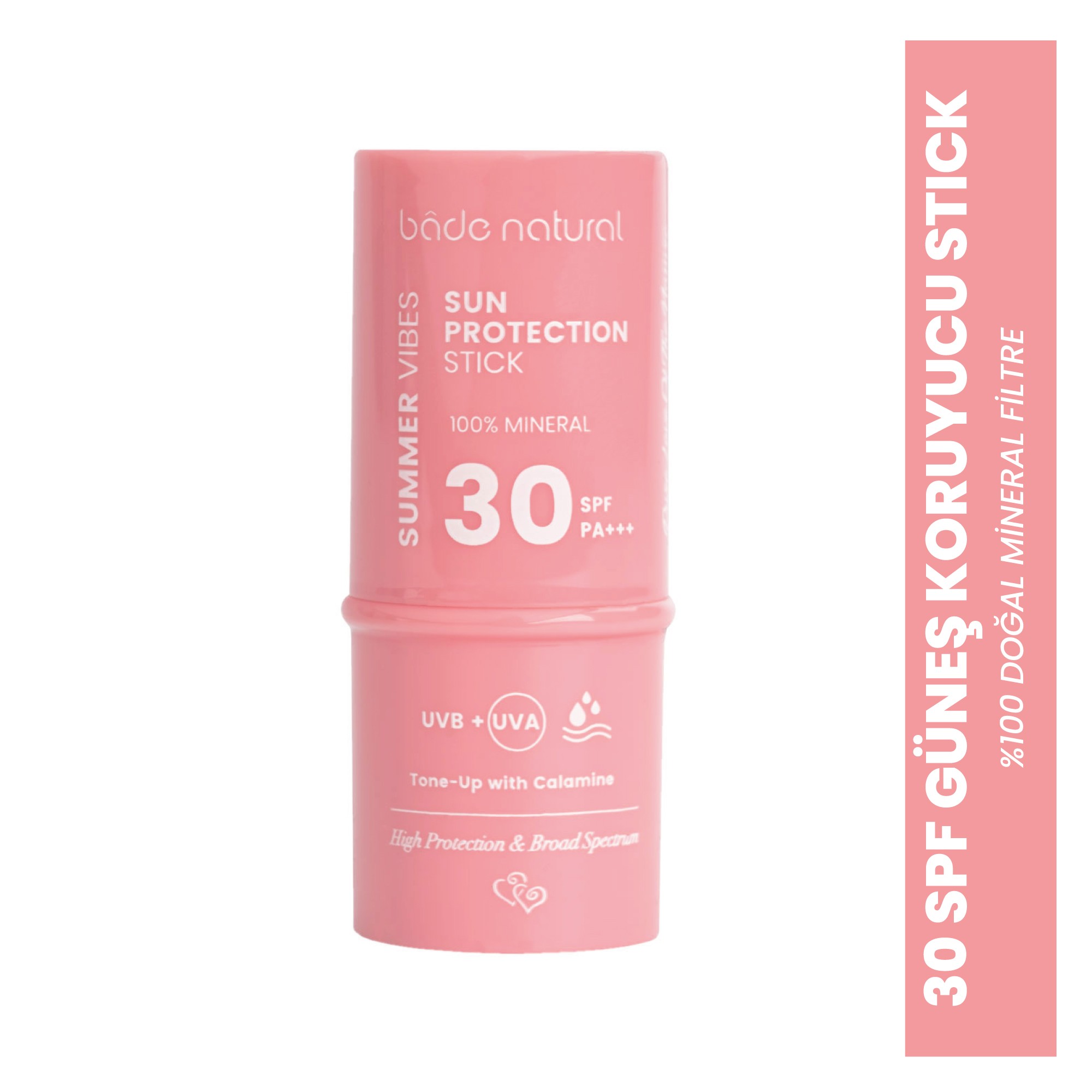 Pembe %100 Mineral Filtreli ve Doğal Güneş Koruyucu Stick 30 Spf Kalaminli