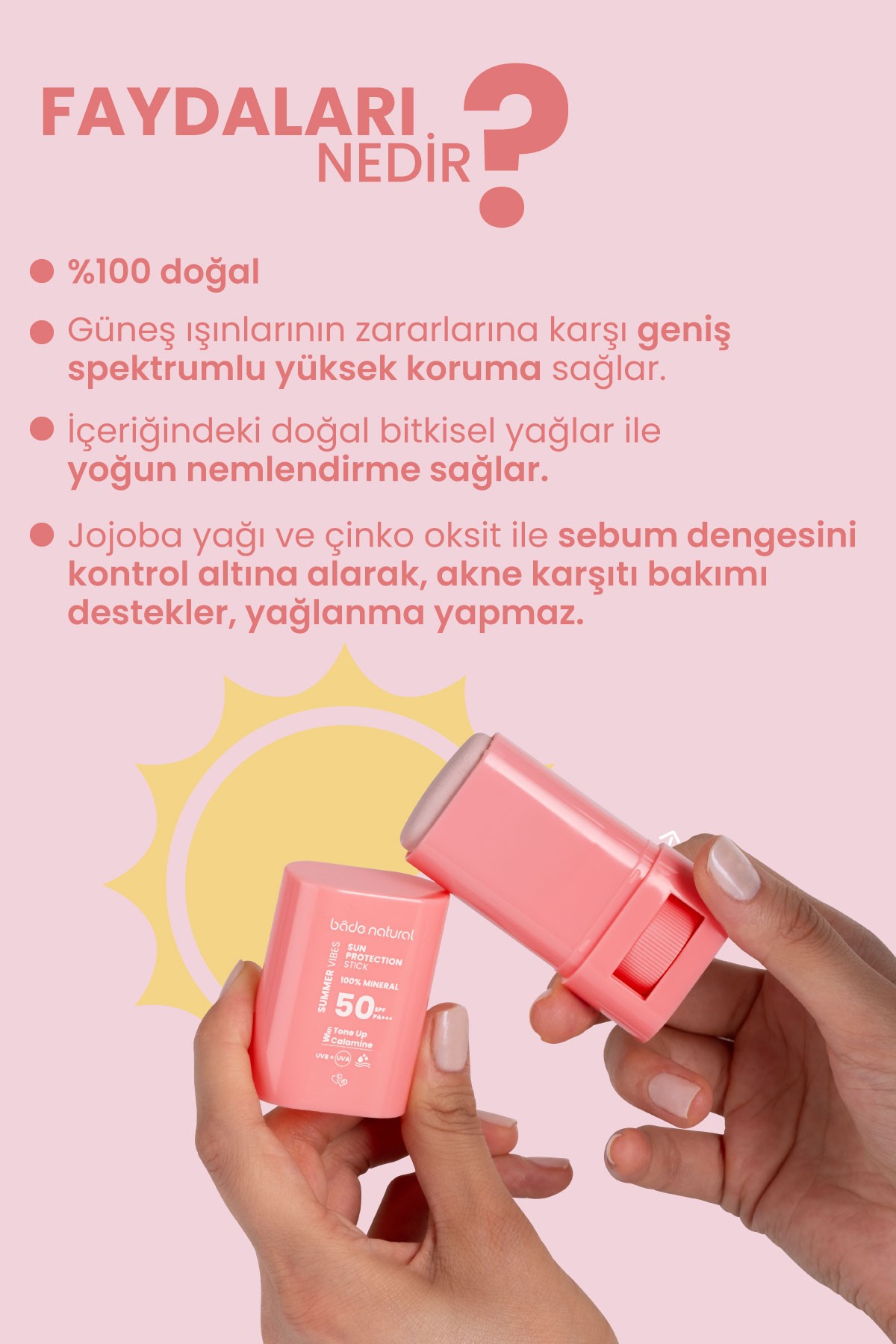 50 SPF Ton Eşitleyici ve Cilt Aydınlatıcı Pembe Yüksek Korumalı Güneş Stick 16 g